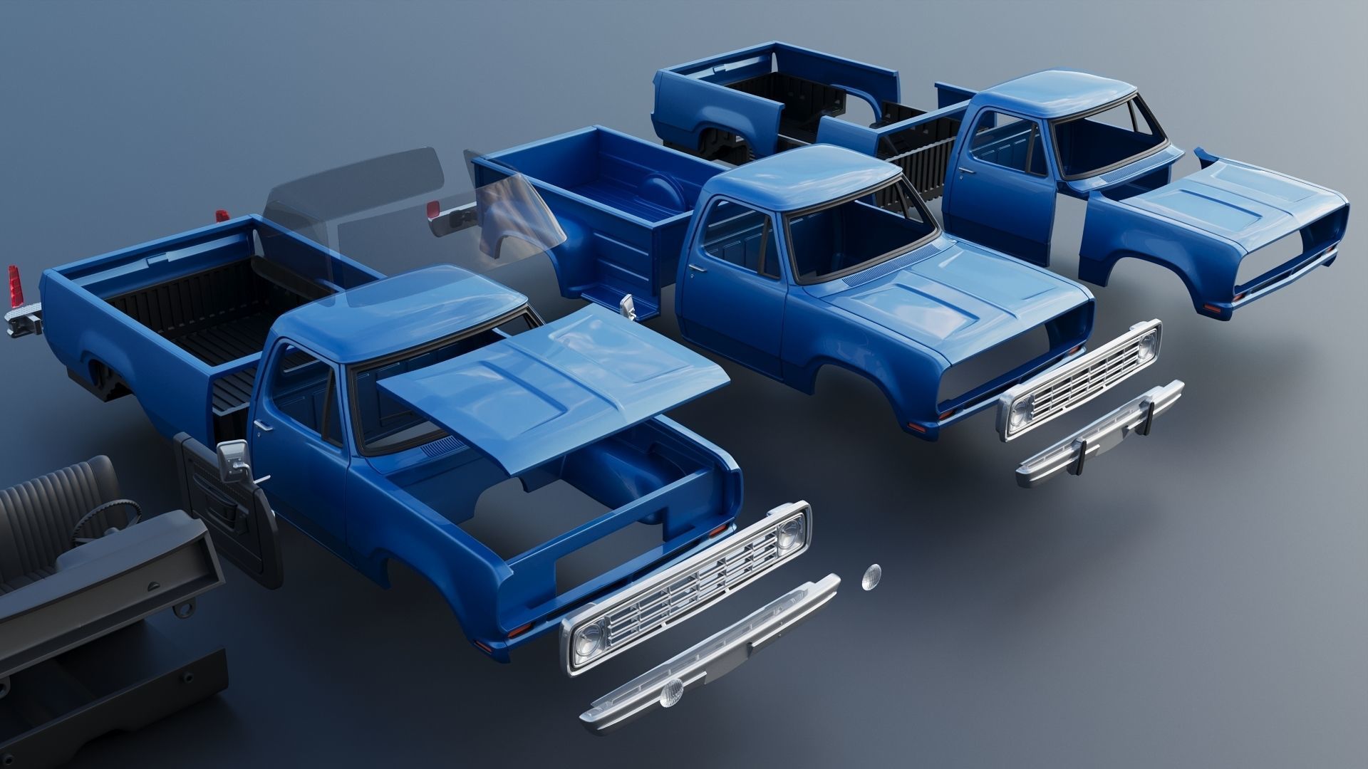 Dodge Pickup D100 1974 3D print model_28