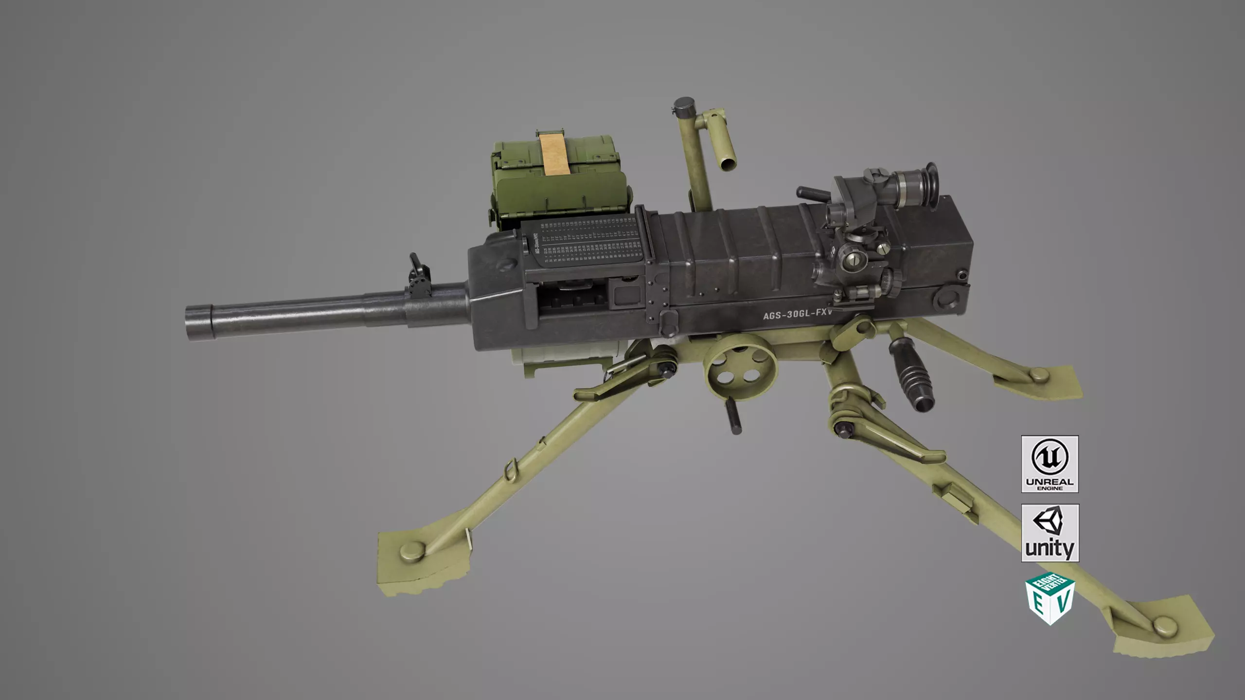 Grenade Machine Guns 06 All PBR Unity UE Textures Included Low-poly 3D model_0