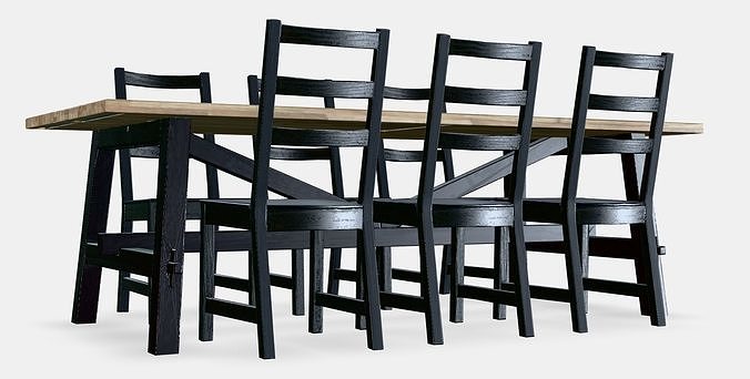 SKOGSTA - NORDVIKEN table and 6 chairs Low-poly 3D model