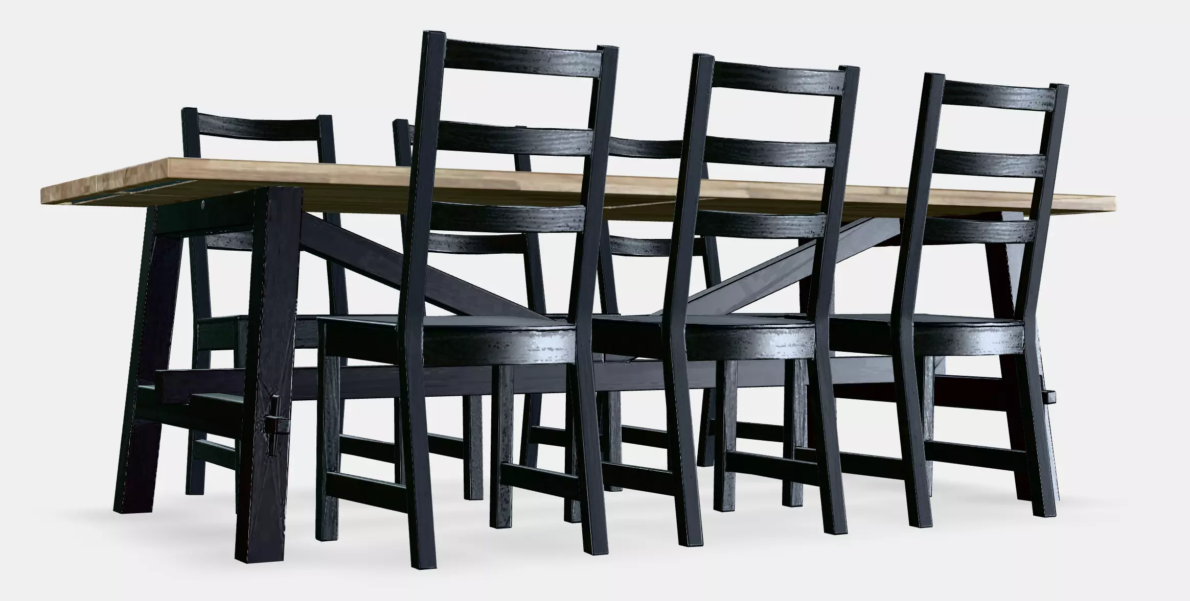 SKOGSTA - NORDVIKEN table and 6 chairs Low-poly 3D model_0