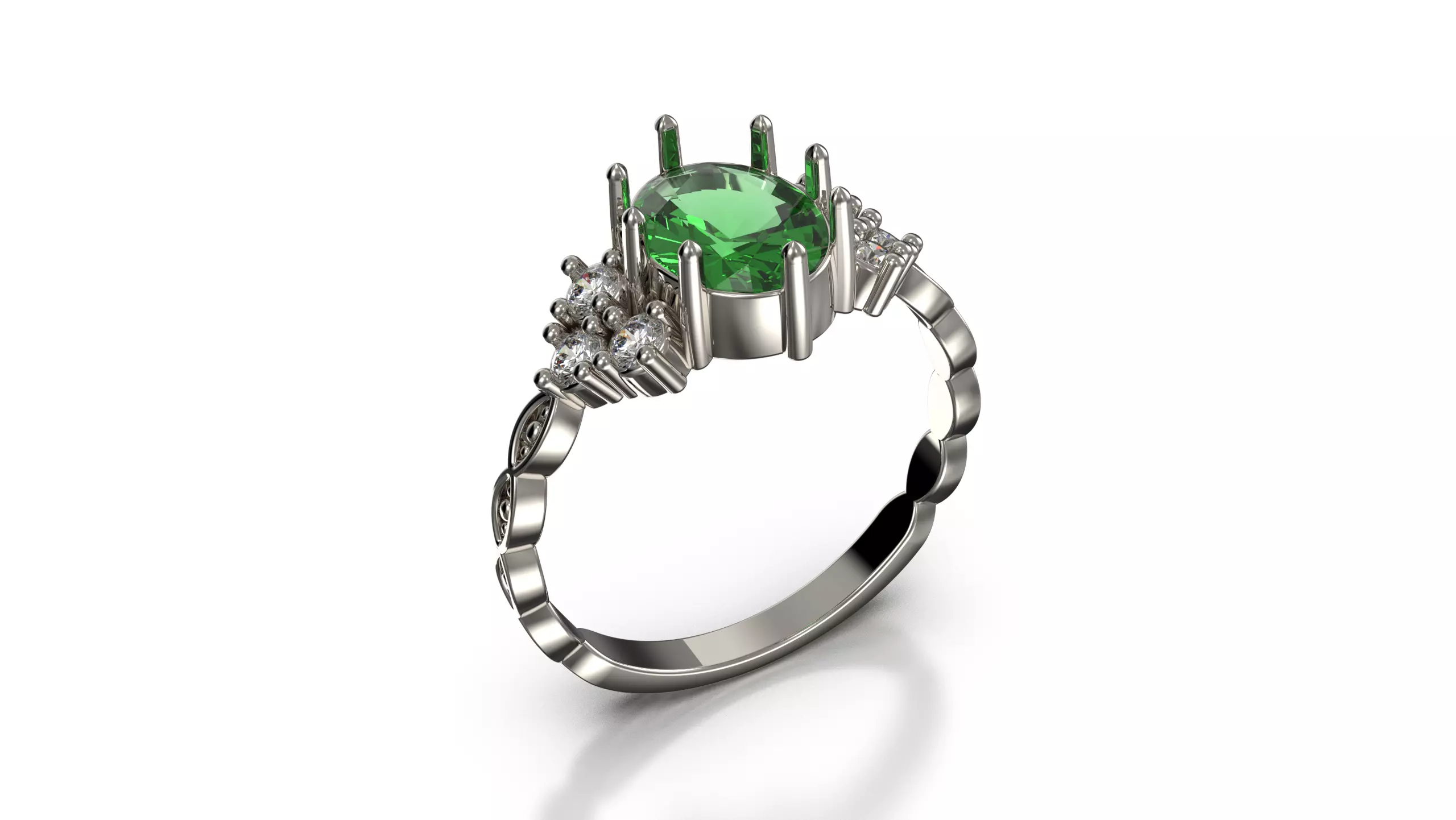 Elegant Ring with Precious Stones 3D print model_0