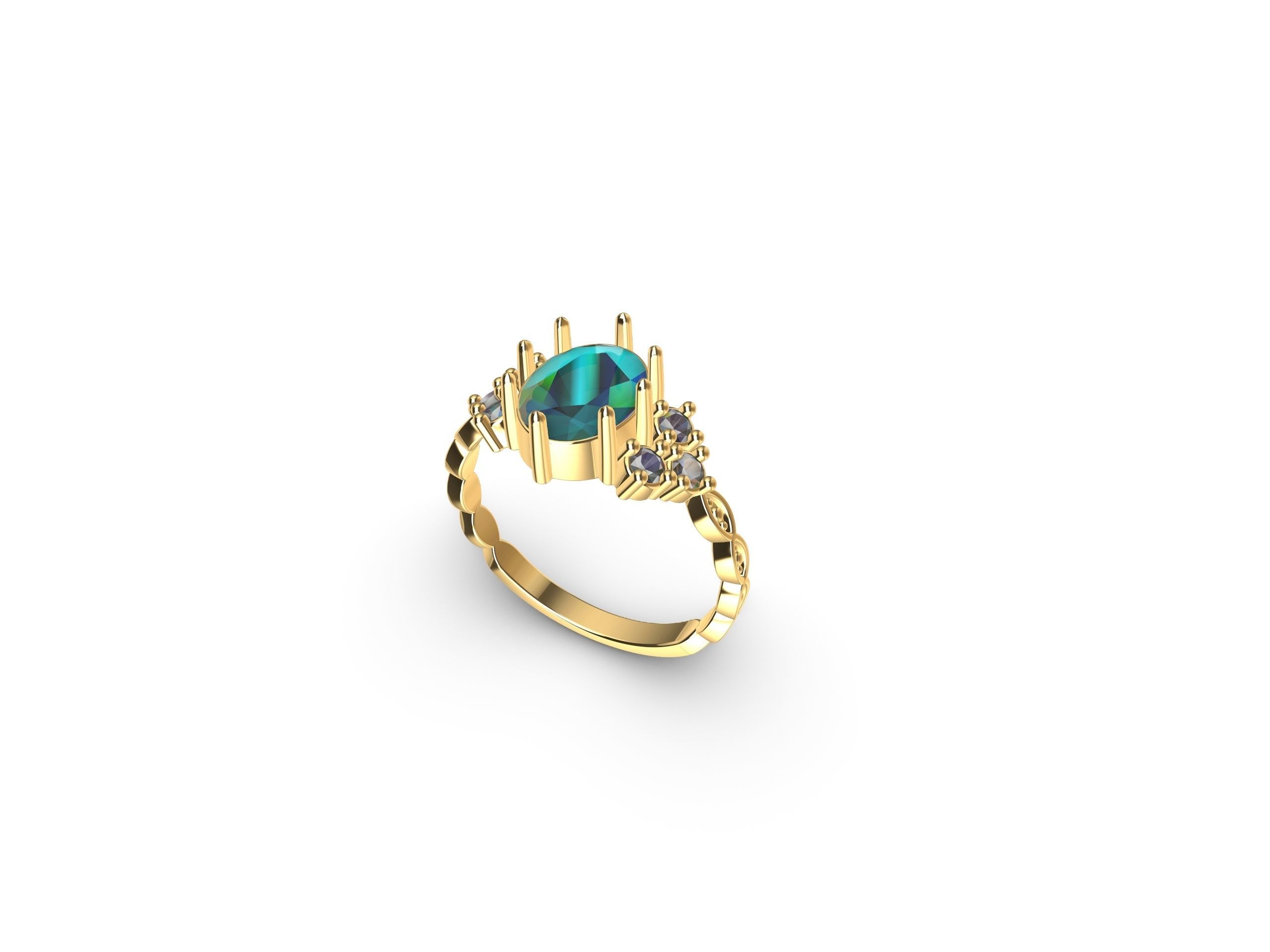 Elegant Ring with Precious Stones 3D print model_4