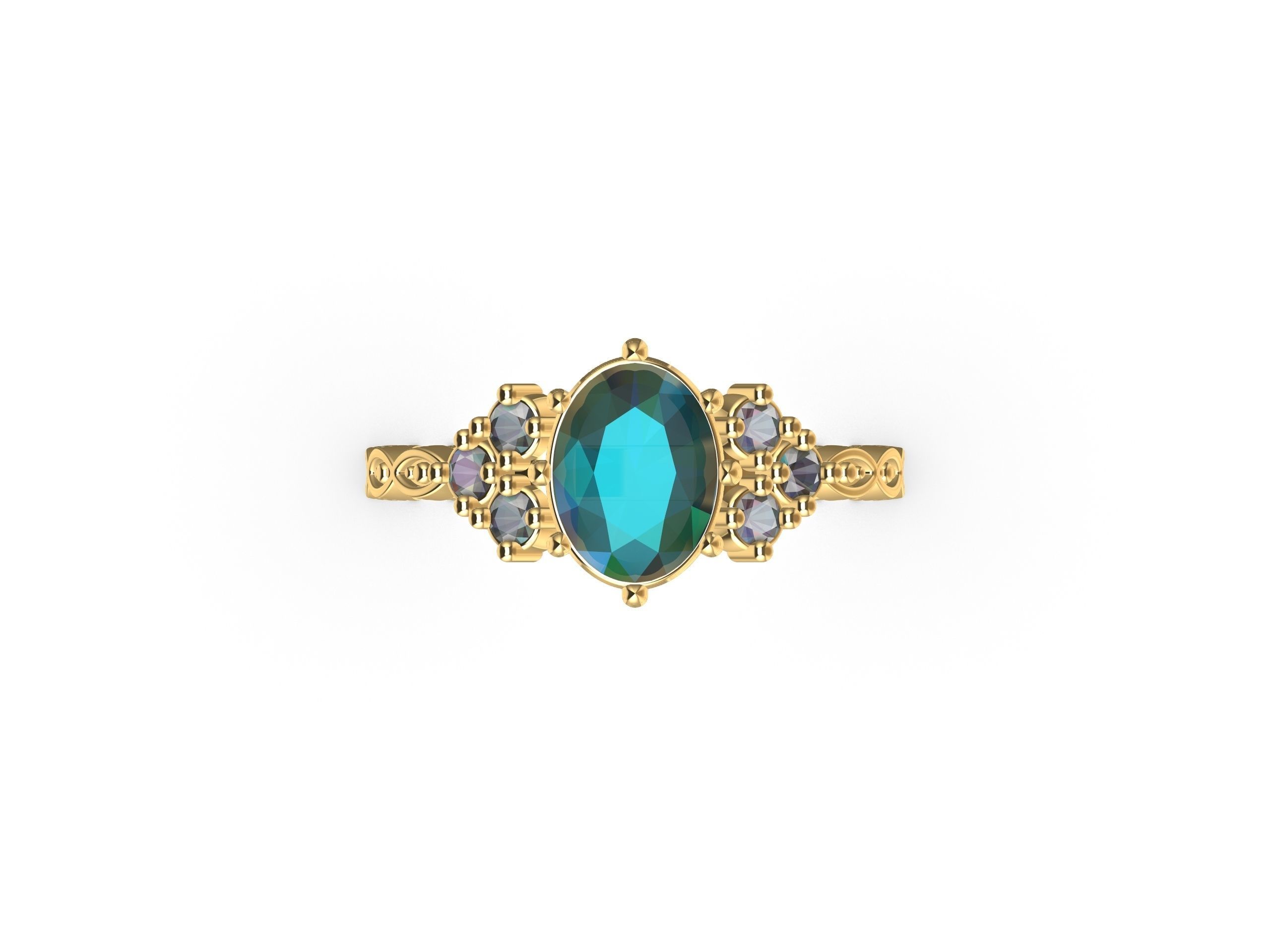 Elegant Ring with Precious Stones 3D print model_1