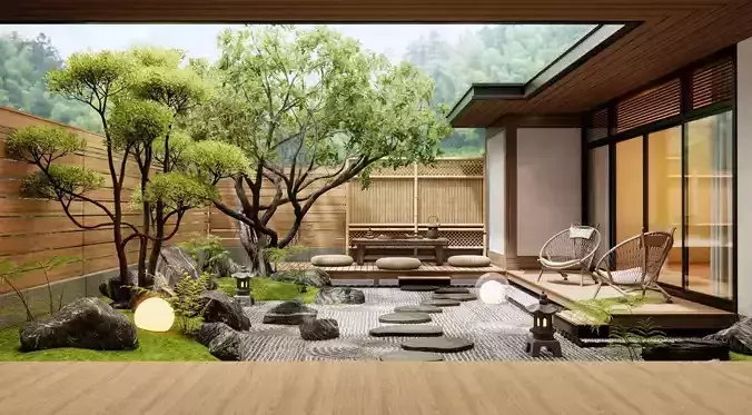 Japanese plant landscape courtyard garden