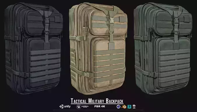 Tactical Military Backpack Pack Low-poly 3D model