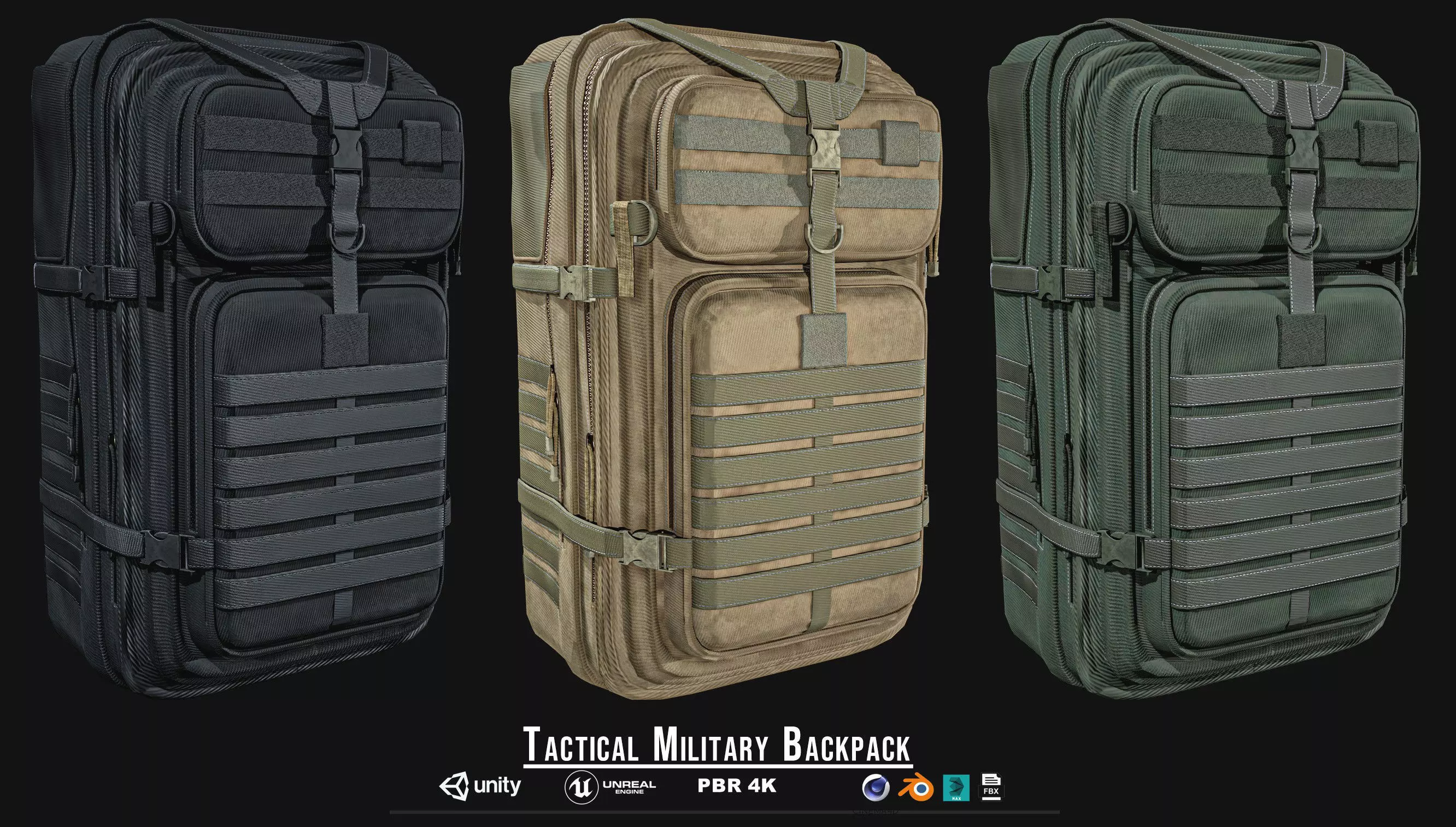 Tactical Military Backpack Pack Low-poly 3D model