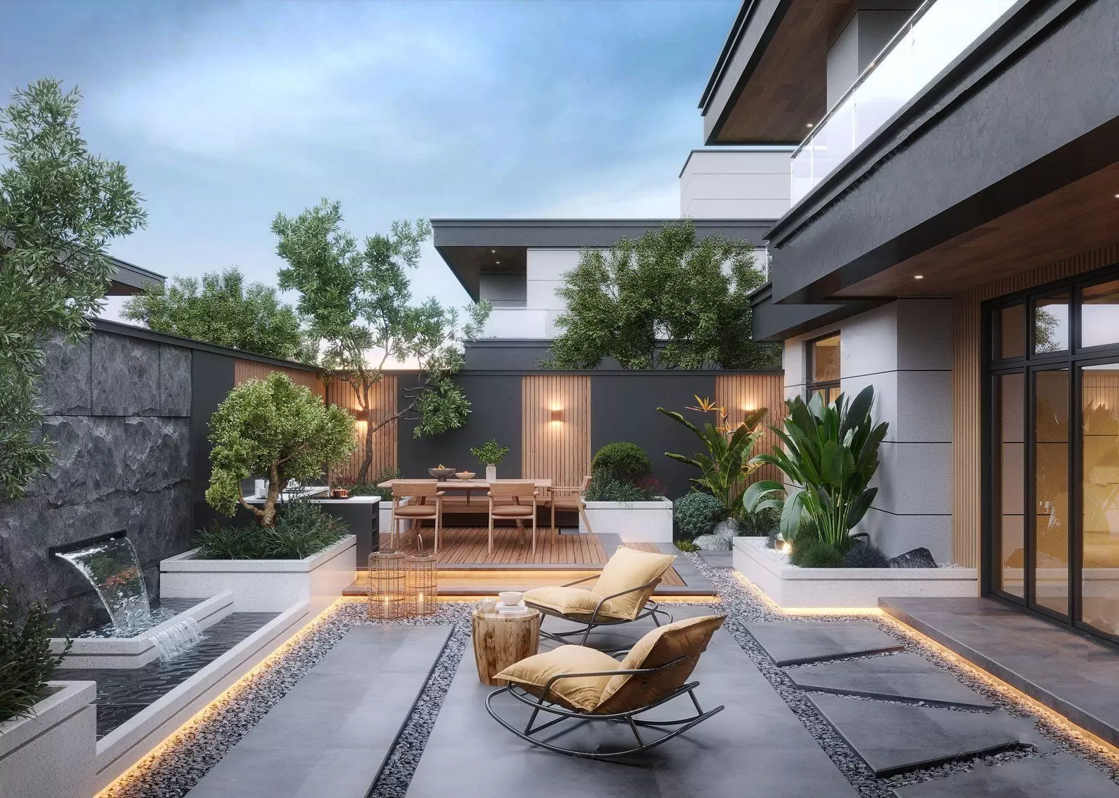 Modern minimalist courtyard garden 3D model_0