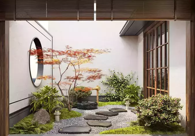 Japanese style garden courtyard