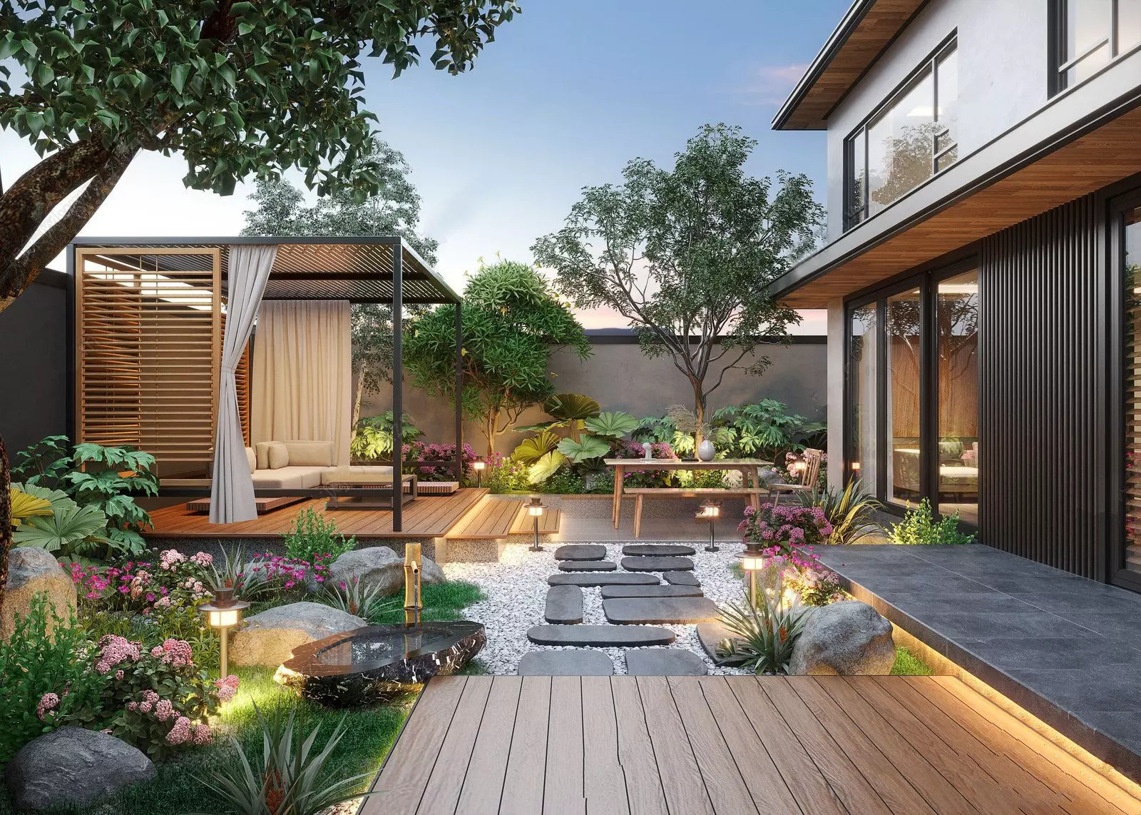 Modern Garden Courtyard 3D model_0