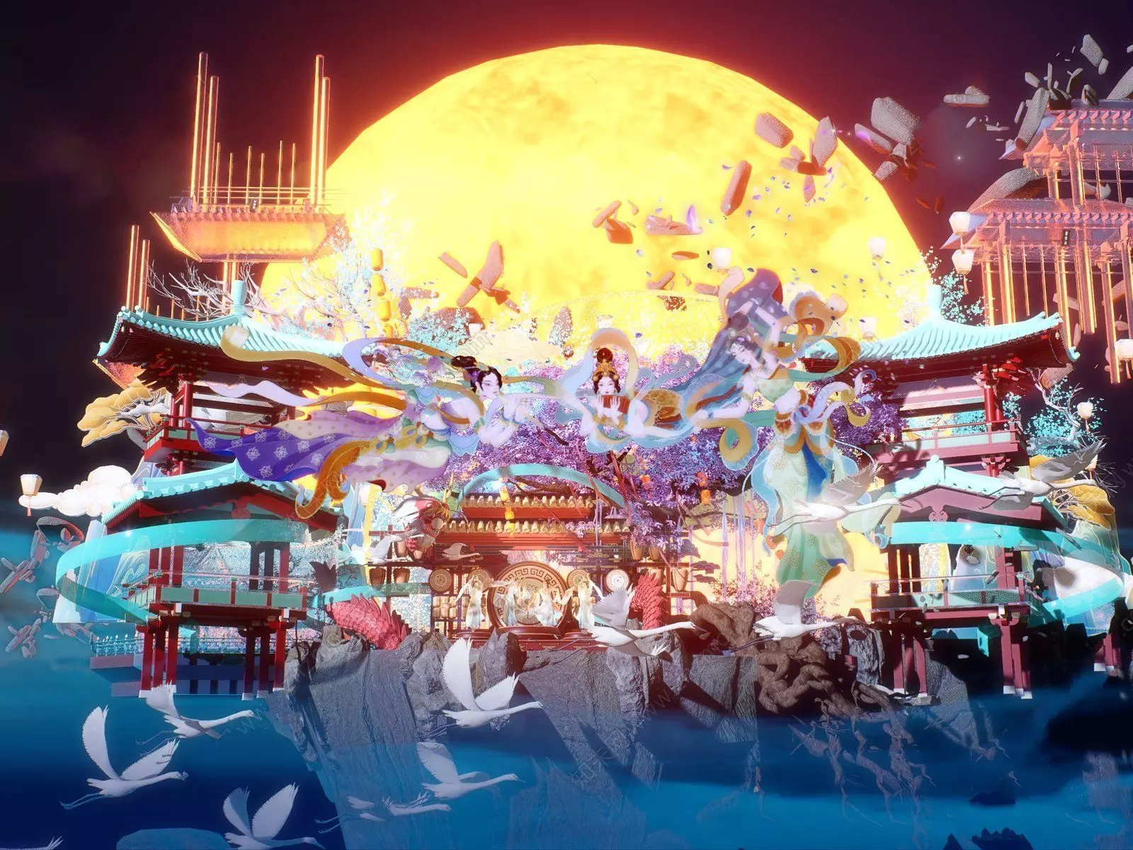 Chinese style stage design 3D model