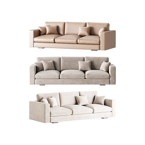 Modern Square Arm Fabric Sofa 3D model