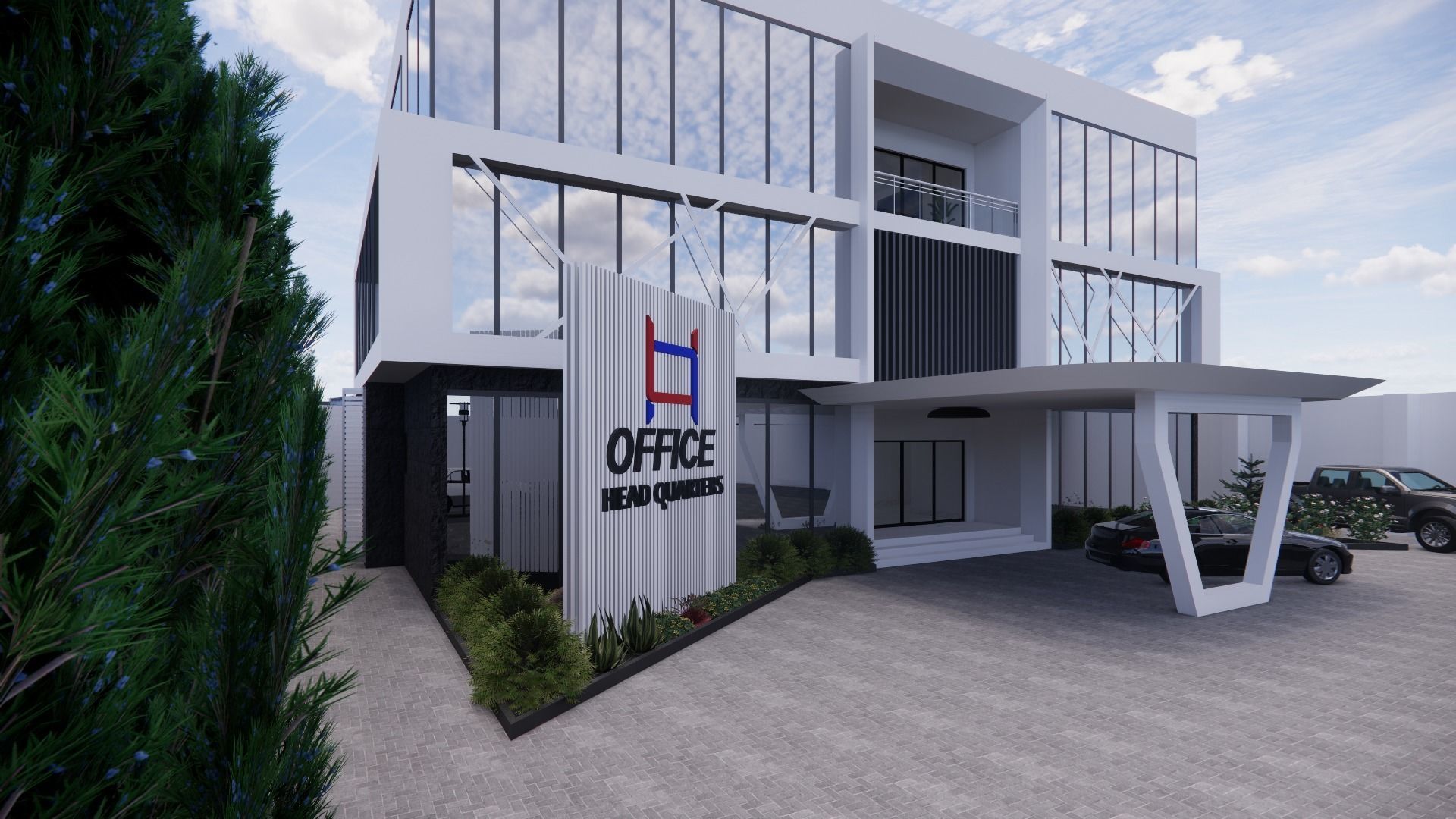 OFFICE BUILDING INTERIOR AND EXTERIOR DESIGN 3D model_1