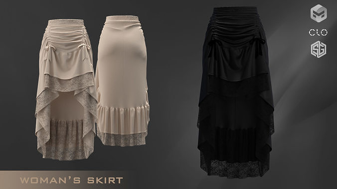 vintage long skirt 3D model