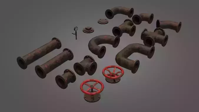 Old Industrial Pipes Low-poly 3D model
