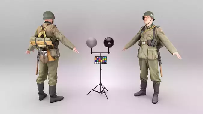 Fully armored Wehrmacht soldier in A-pose 438