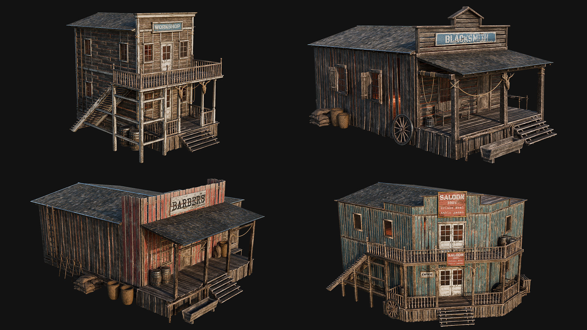 WILD WEST - 50 BUILDINGS 4K WESTERN PACK NEW Low-poly 3D model_9