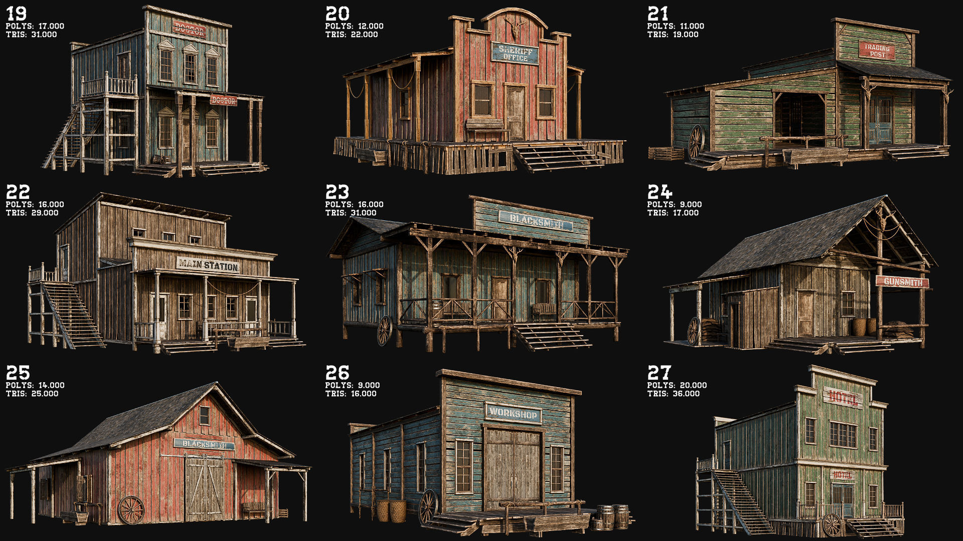 WILD WEST - 50 BUILDINGS 4K WESTERN PACK NEW Low-poly 3D model_3