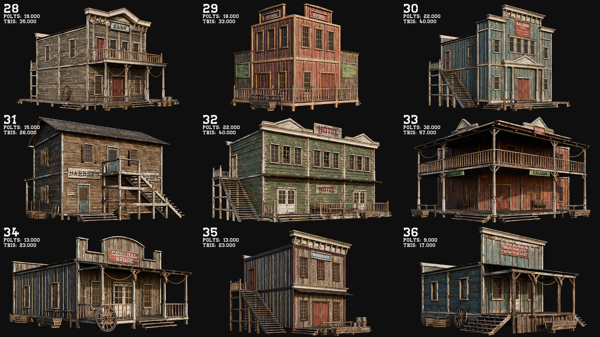 WILD WEST - 50 BUILDINGS 4K WESTERN PACK NEW Low-poly 3D model_4