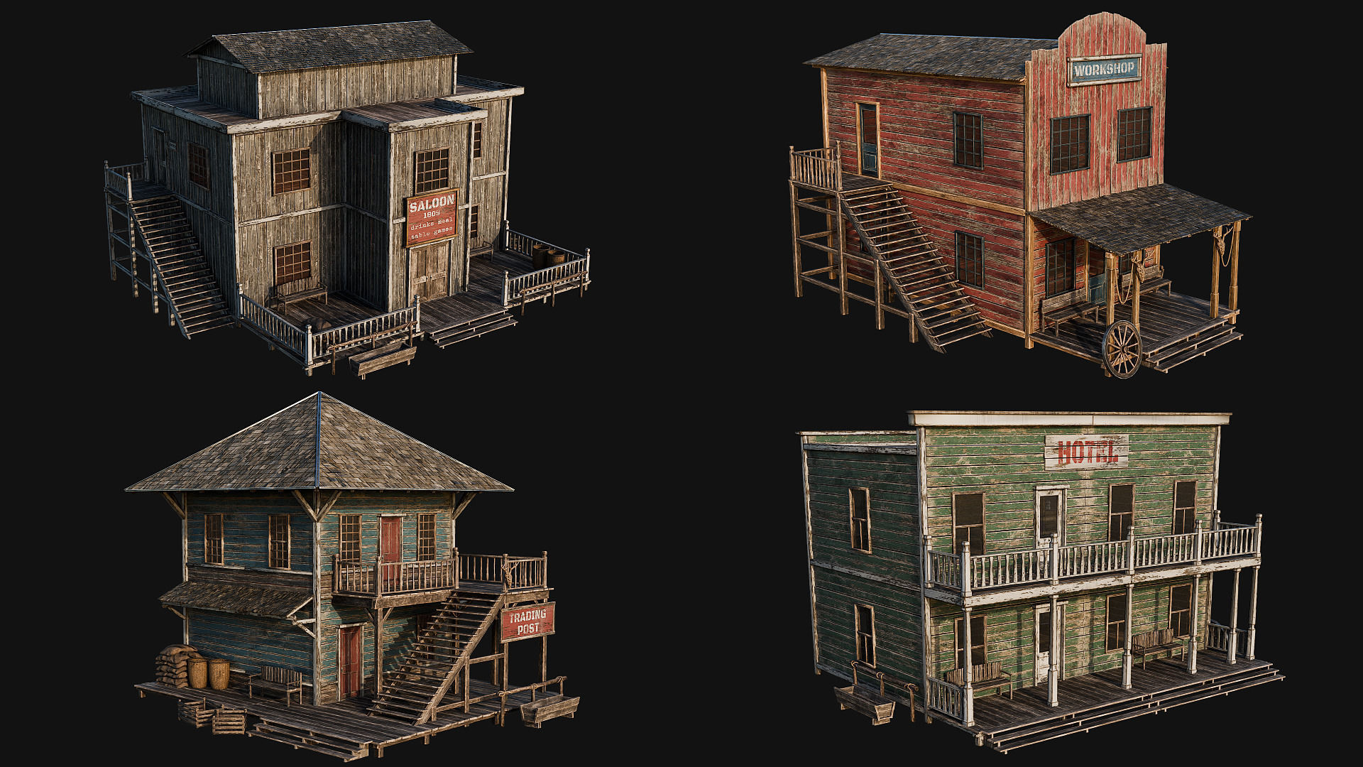 WILD WEST - 50 BUILDINGS 4K WESTERN PACK NEW Low-poly 3D model_20