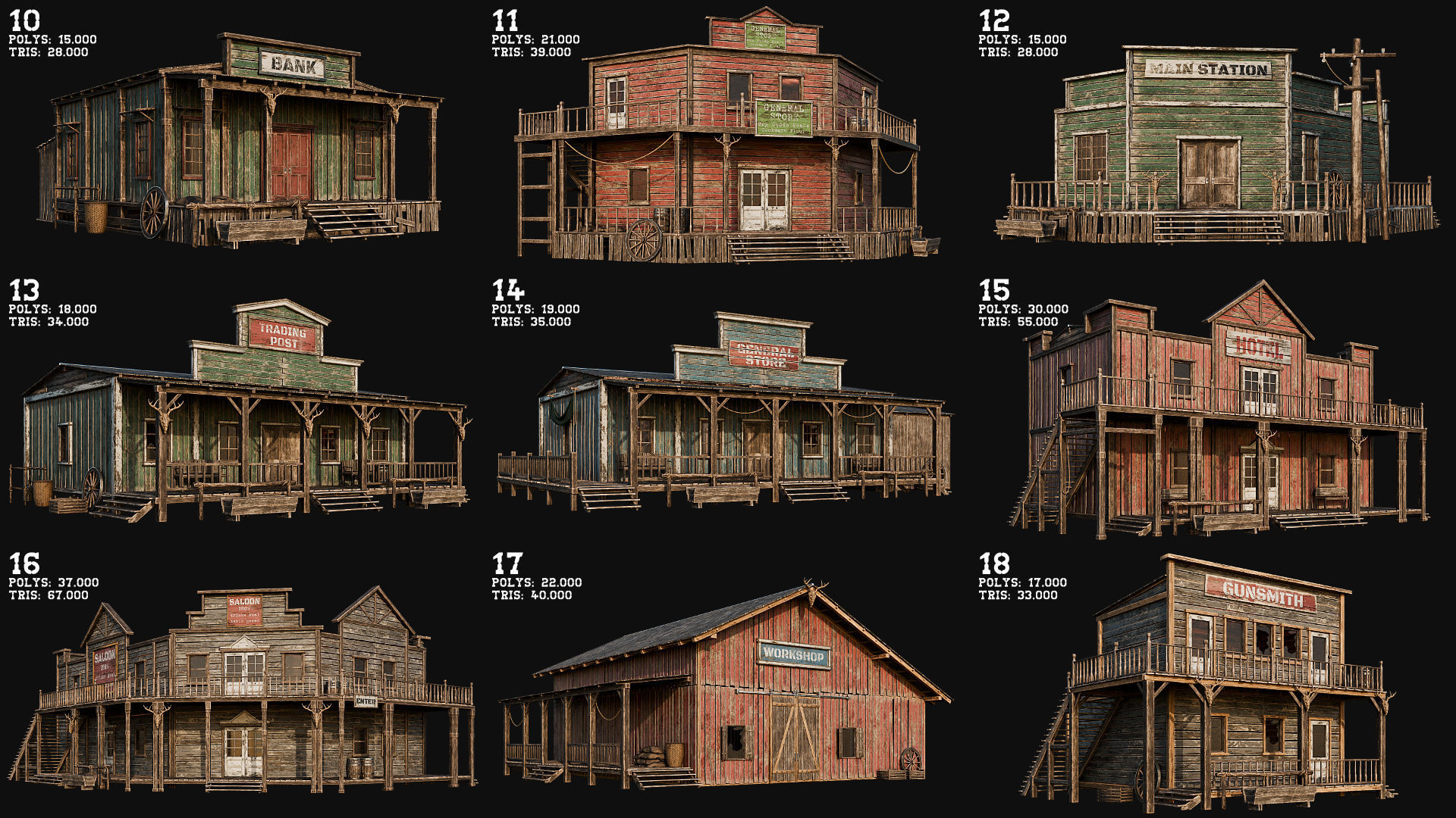 WILD WEST - 50 BUILDINGS 4K WESTERN PACK NEW Low-poly 3D model_2