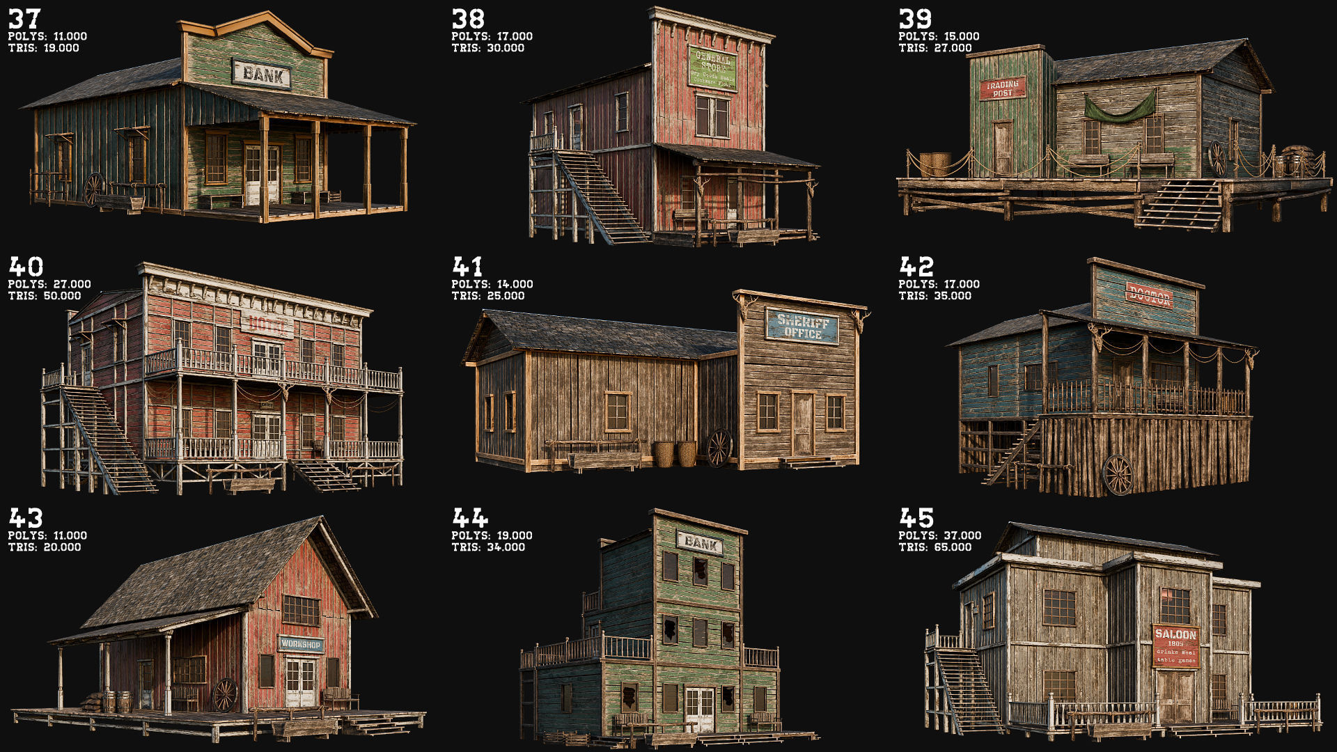 WILD WEST - 50 BUILDINGS 4K WESTERN PACK NEW Low-poly 3D model_5