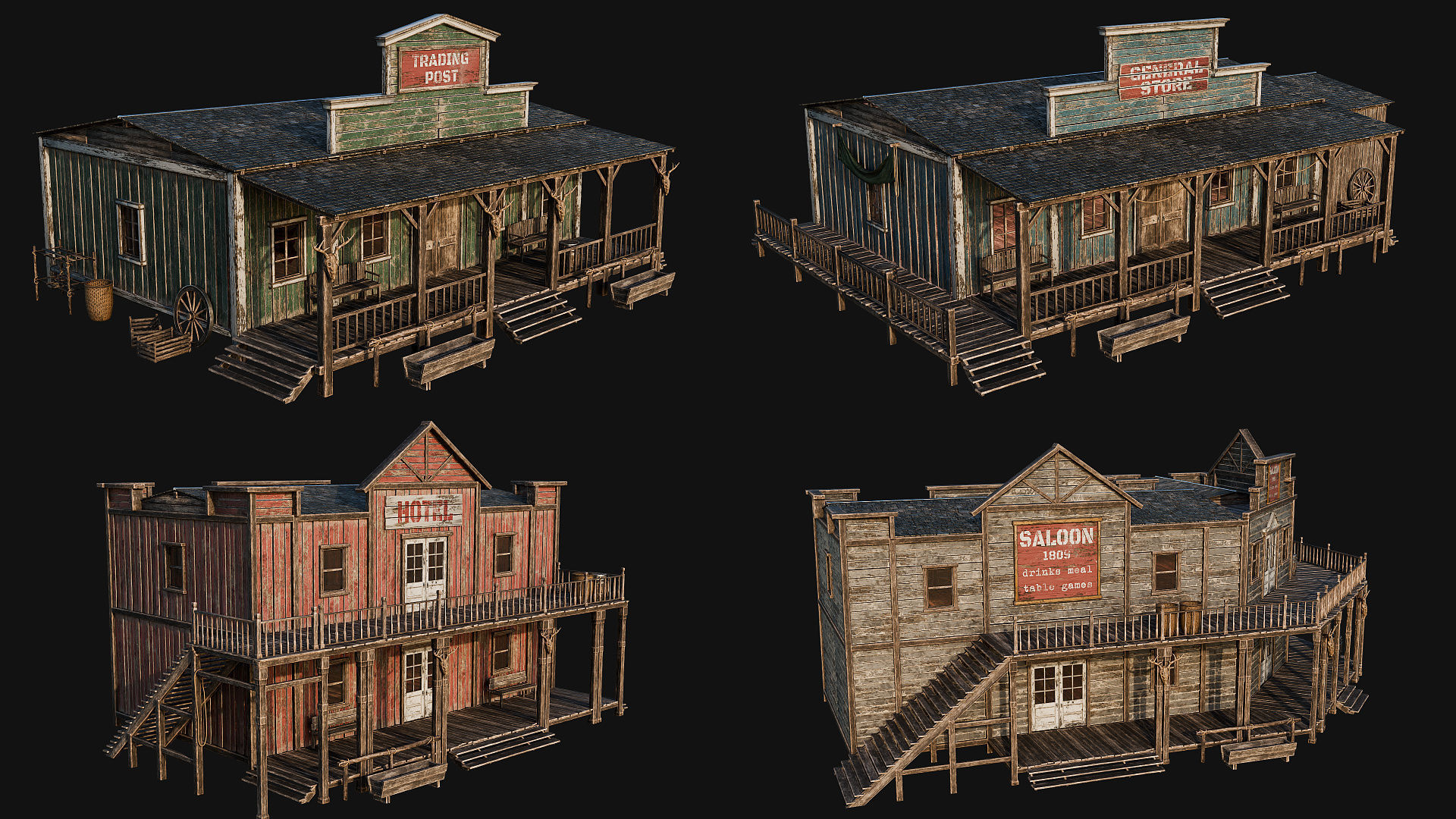WILD WEST - 50 BUILDINGS 4K WESTERN PACK NEW Low-poly 3D model_12