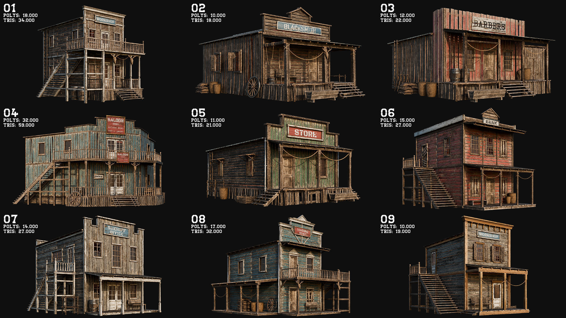 WILD WEST - 50 BUILDINGS 4K WESTERN PACK NEW Low-poly 3D model_1