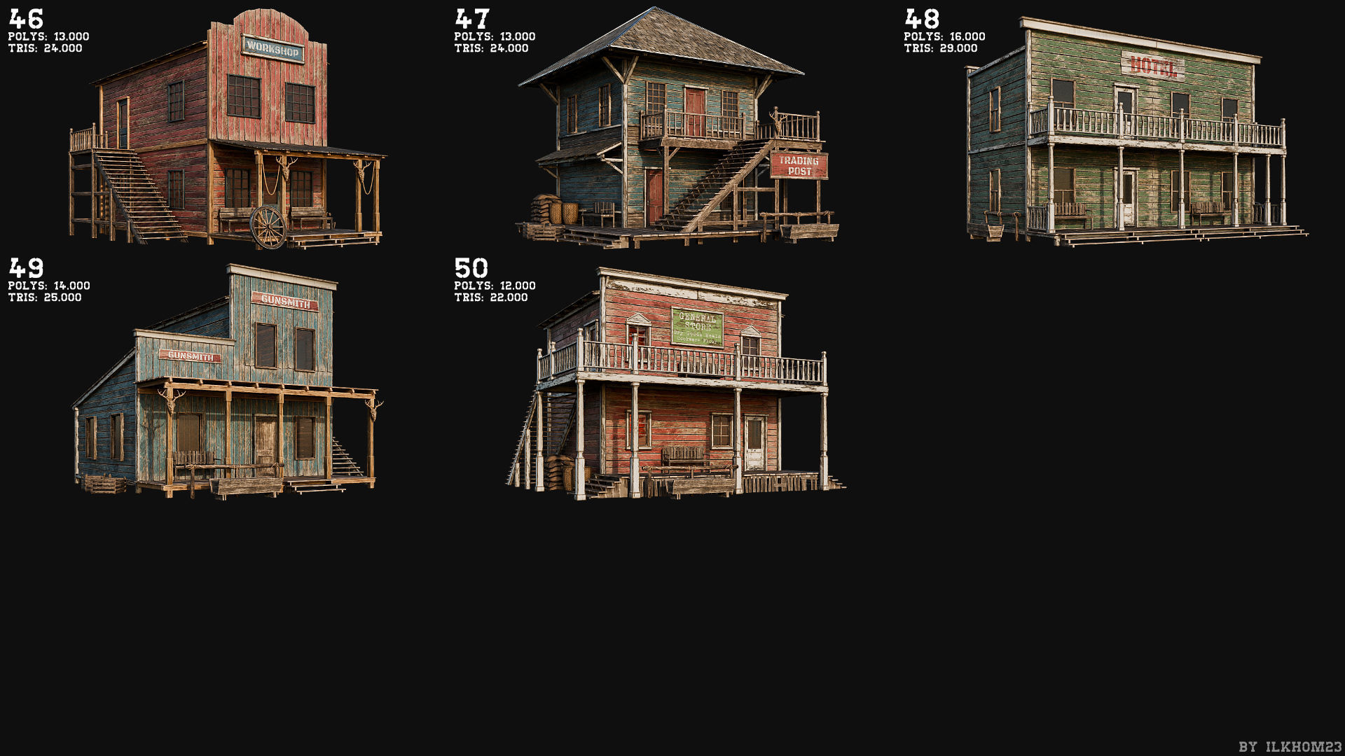 WILD WEST - 50 BUILDINGS 4K WESTERN PACK NEW Low-poly 3D model_6