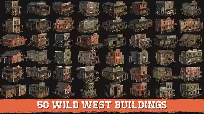 WILD WEST - 50 BUILDINGS 4K WESTERN PACK NEW Low-poly 3D model