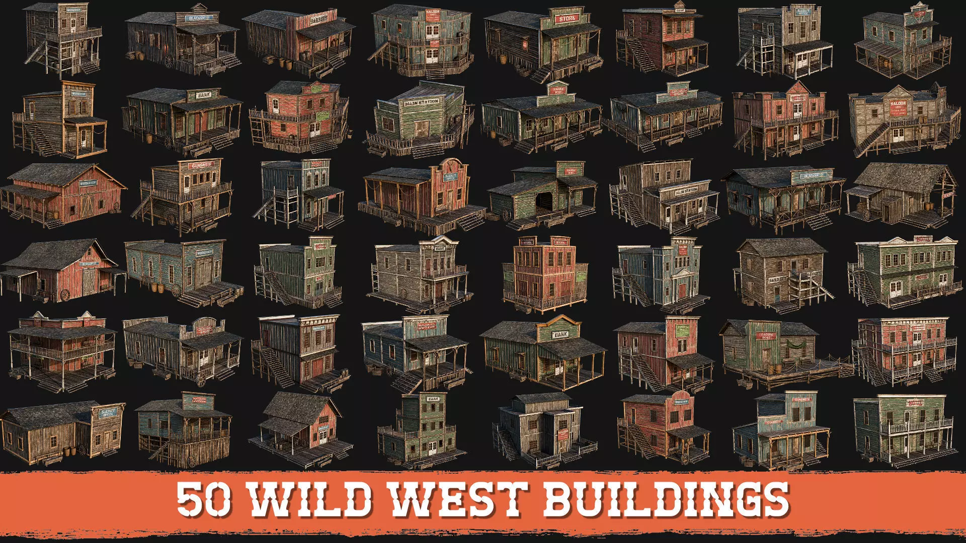 WILD WEST - 50 BUILDINGS 4K WESTERN PACK NEW Low-poly 3D model_0