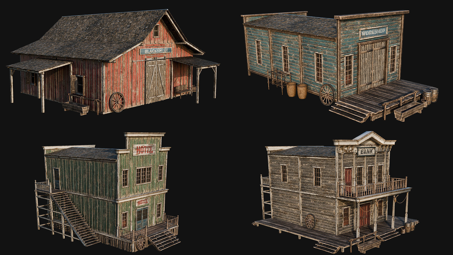 WILD WEST - 50 BUILDINGS 4K WESTERN PACK NEW Low-poly 3D model_15