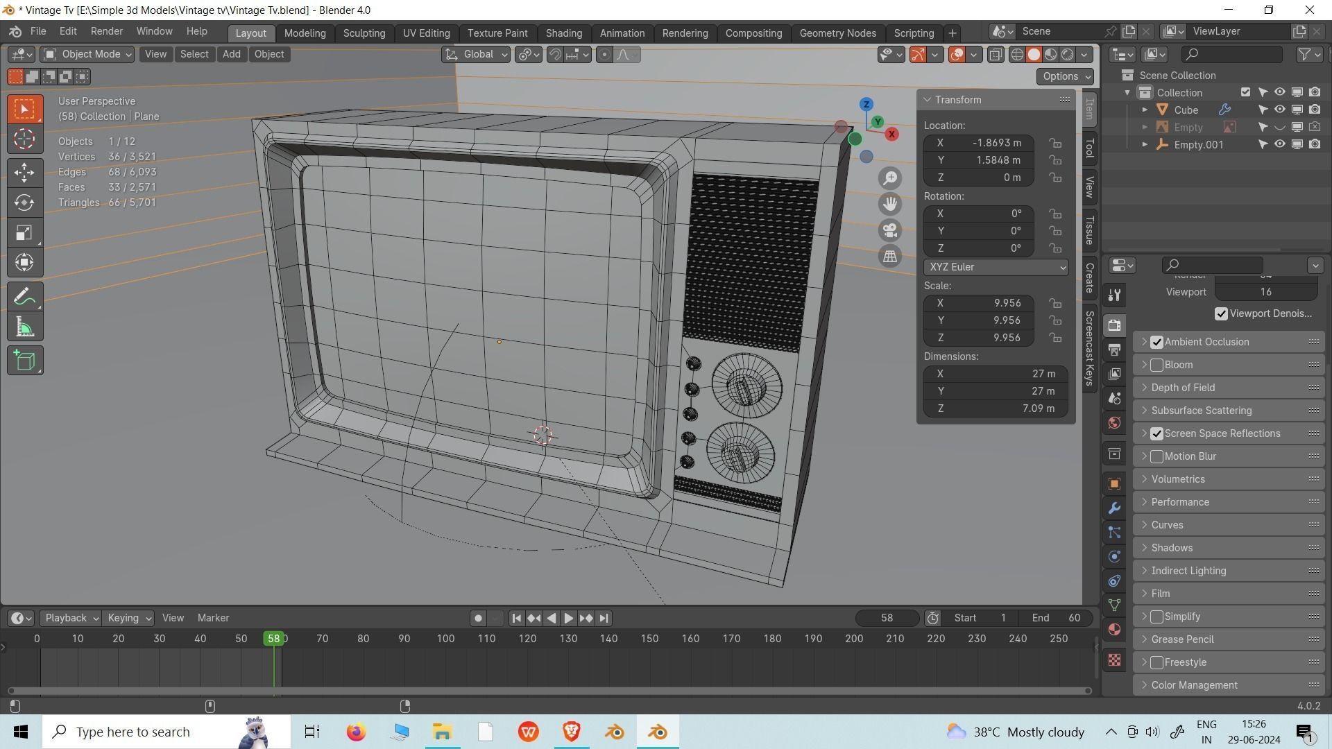 Vintage Retro Television 3D model_9