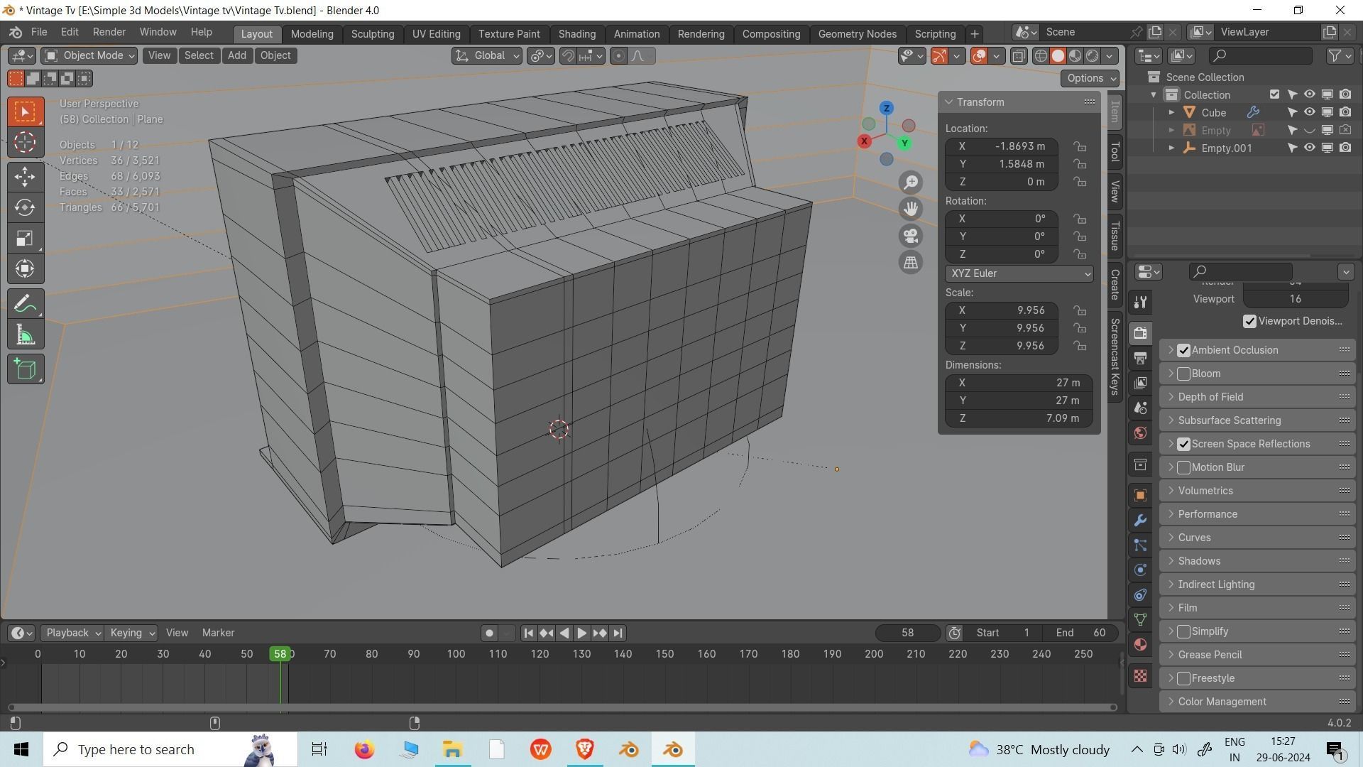 Vintage Retro Television 3D model_10