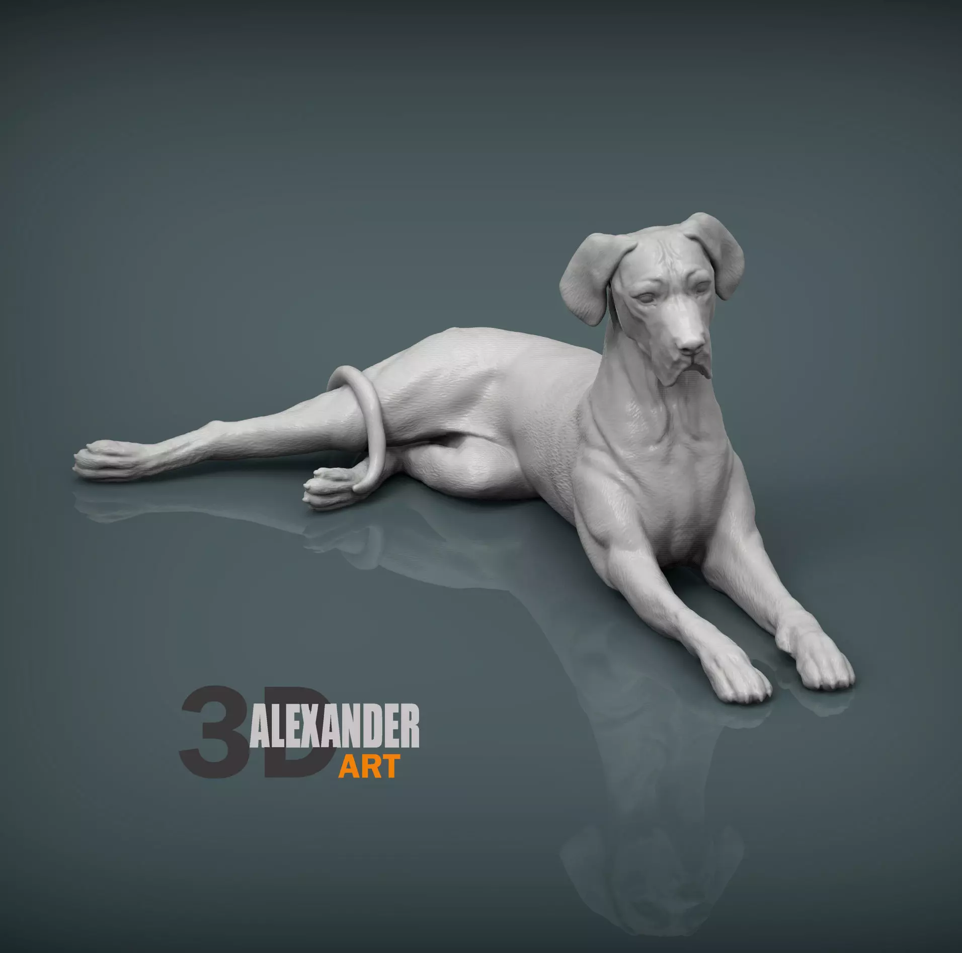Great Dane lying down 3D print model