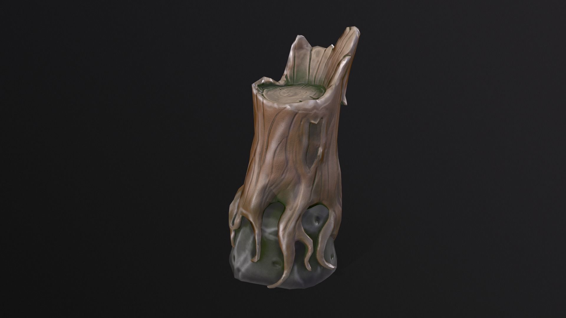 Stump on a stone Low-poly 3D model_7
