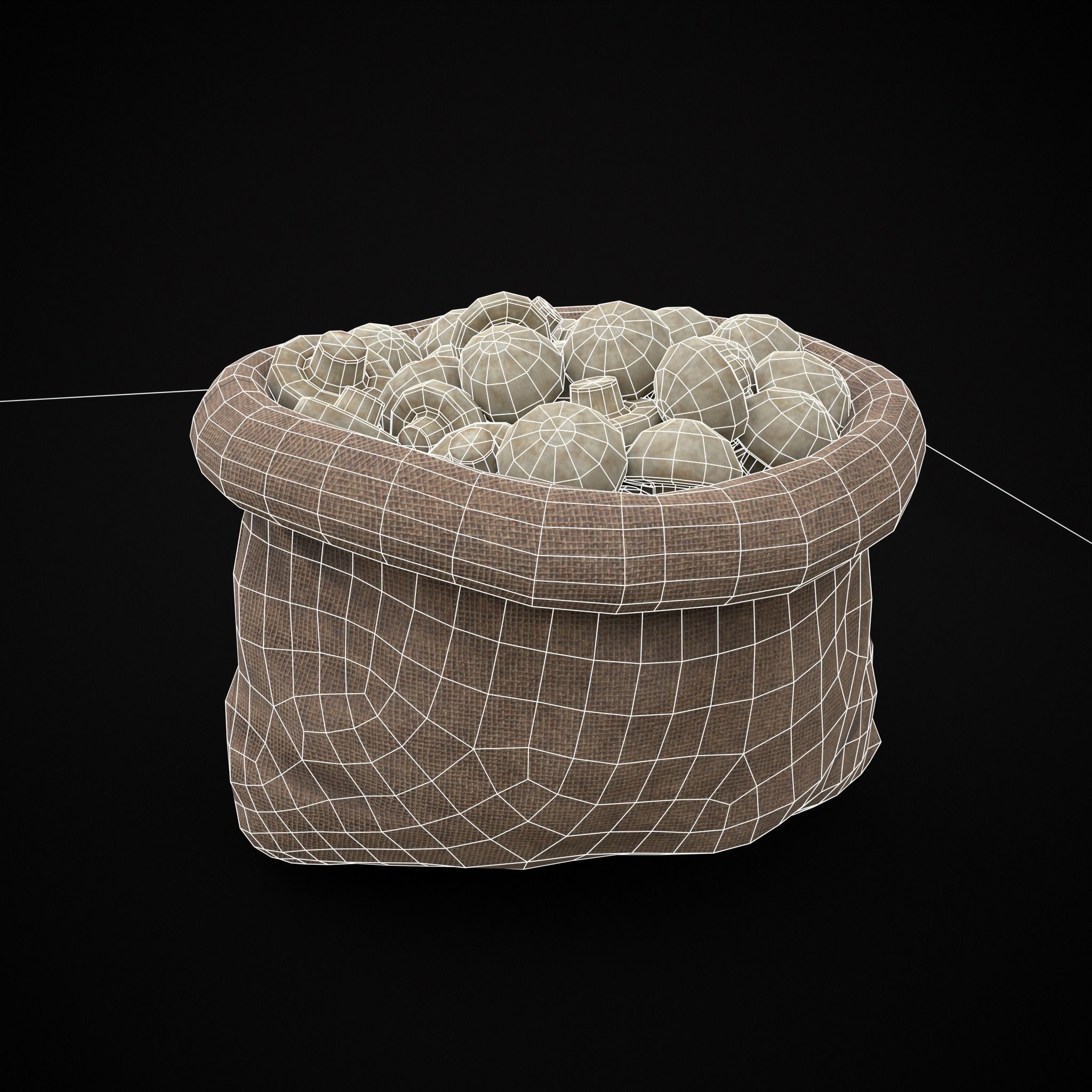 Burlap Sacks of Mushrooms Low-poly 3D model_16