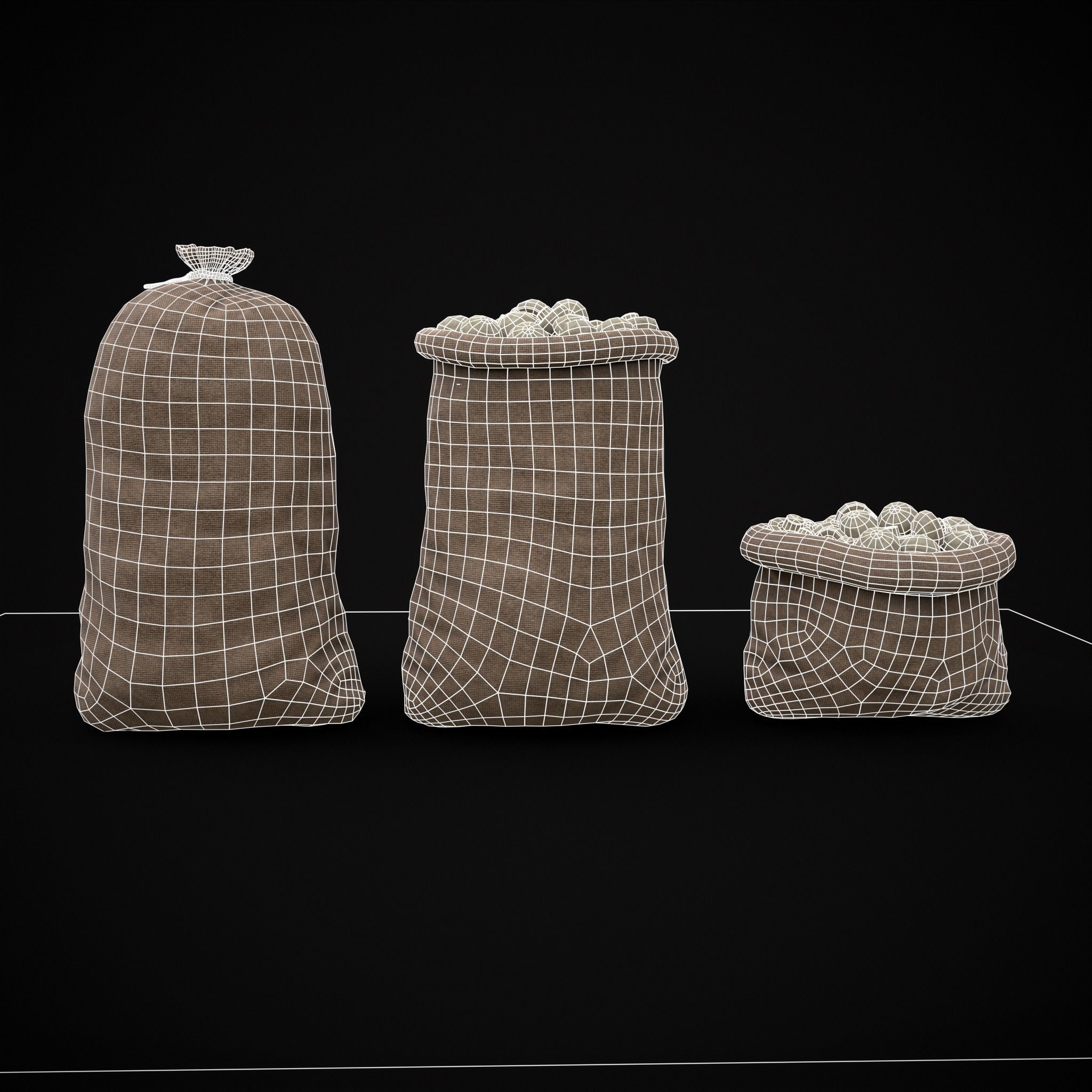 Burlap Sacks of Mushrooms Low-poly 3D model_20