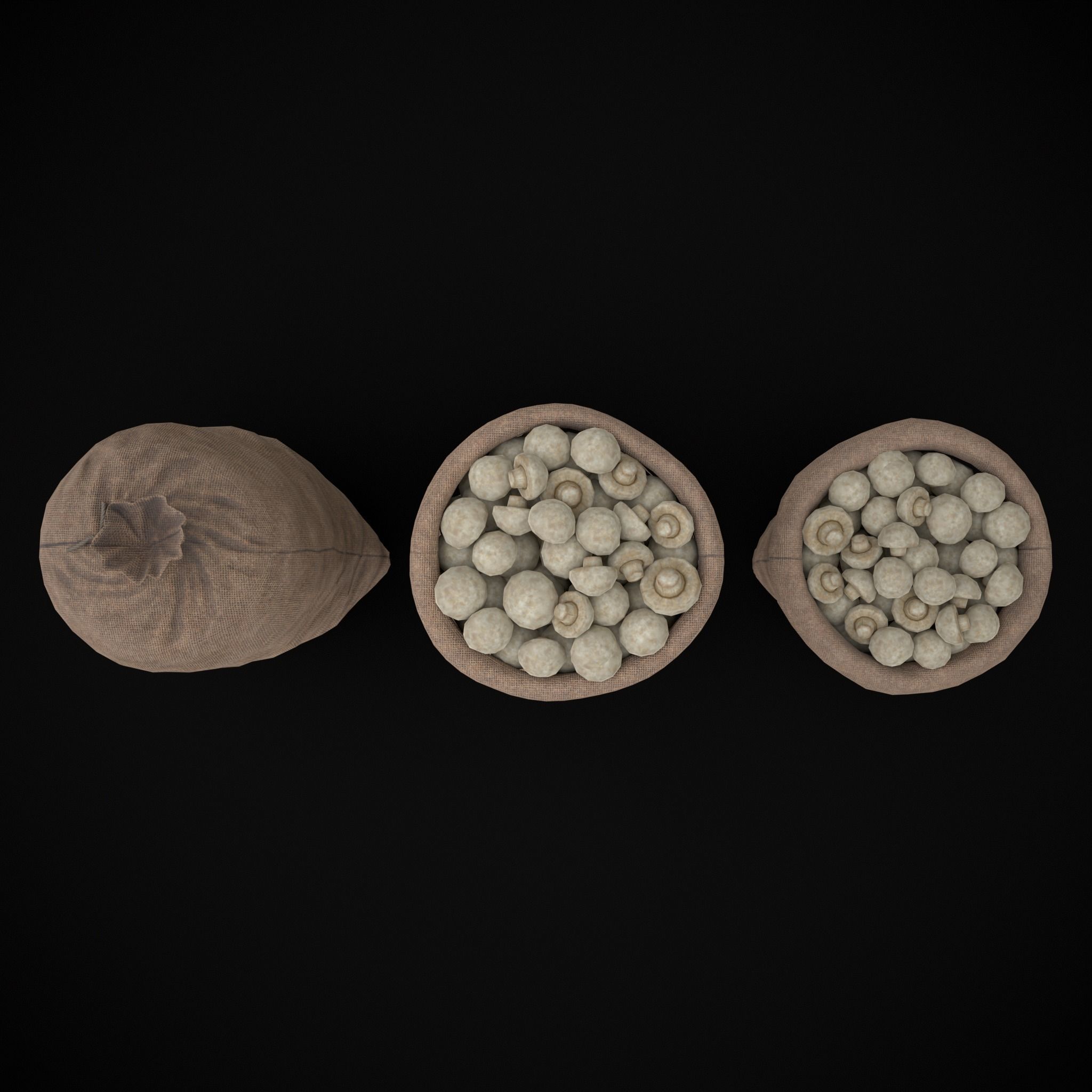 Burlap Sacks of Mushrooms Low-poly 3D model_5