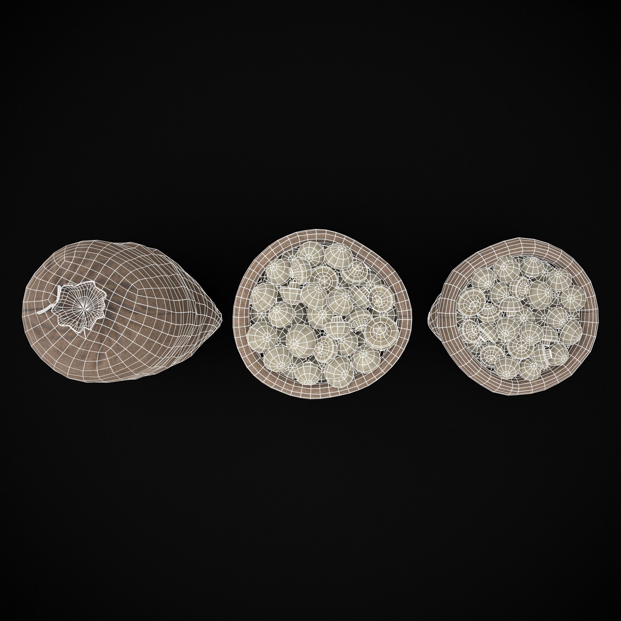 Burlap Sacks of Mushrooms Low-poly 3D model_6