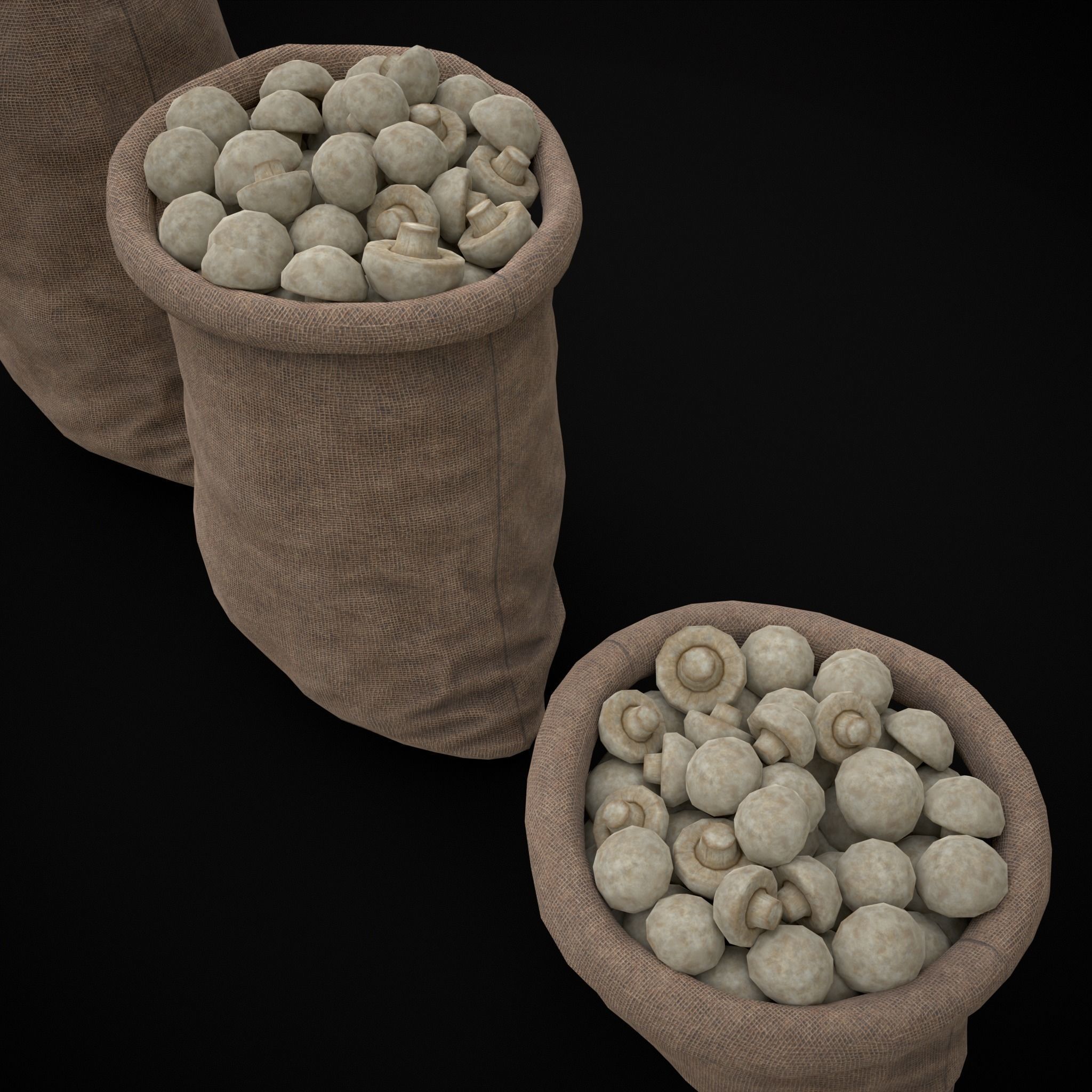 Burlap Sacks of Mushrooms Low-poly 3D model_17