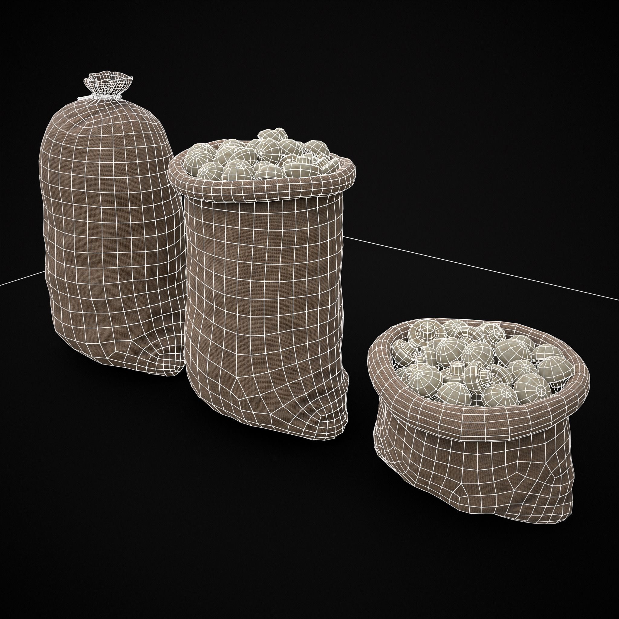 Burlap Sacks of Mushrooms Low-poly 3D model_8