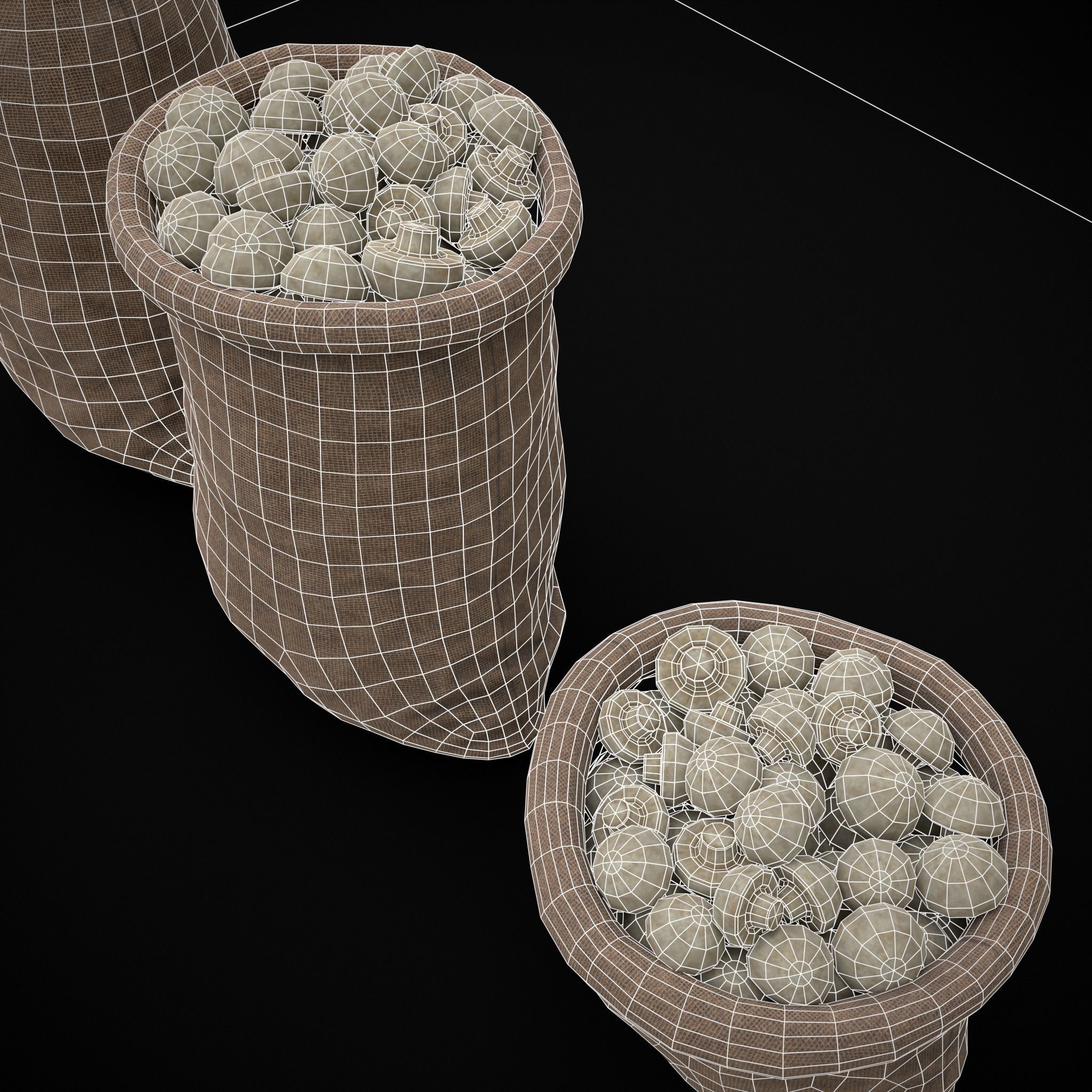 Burlap Sacks of Mushrooms Low-poly 3D model_18
