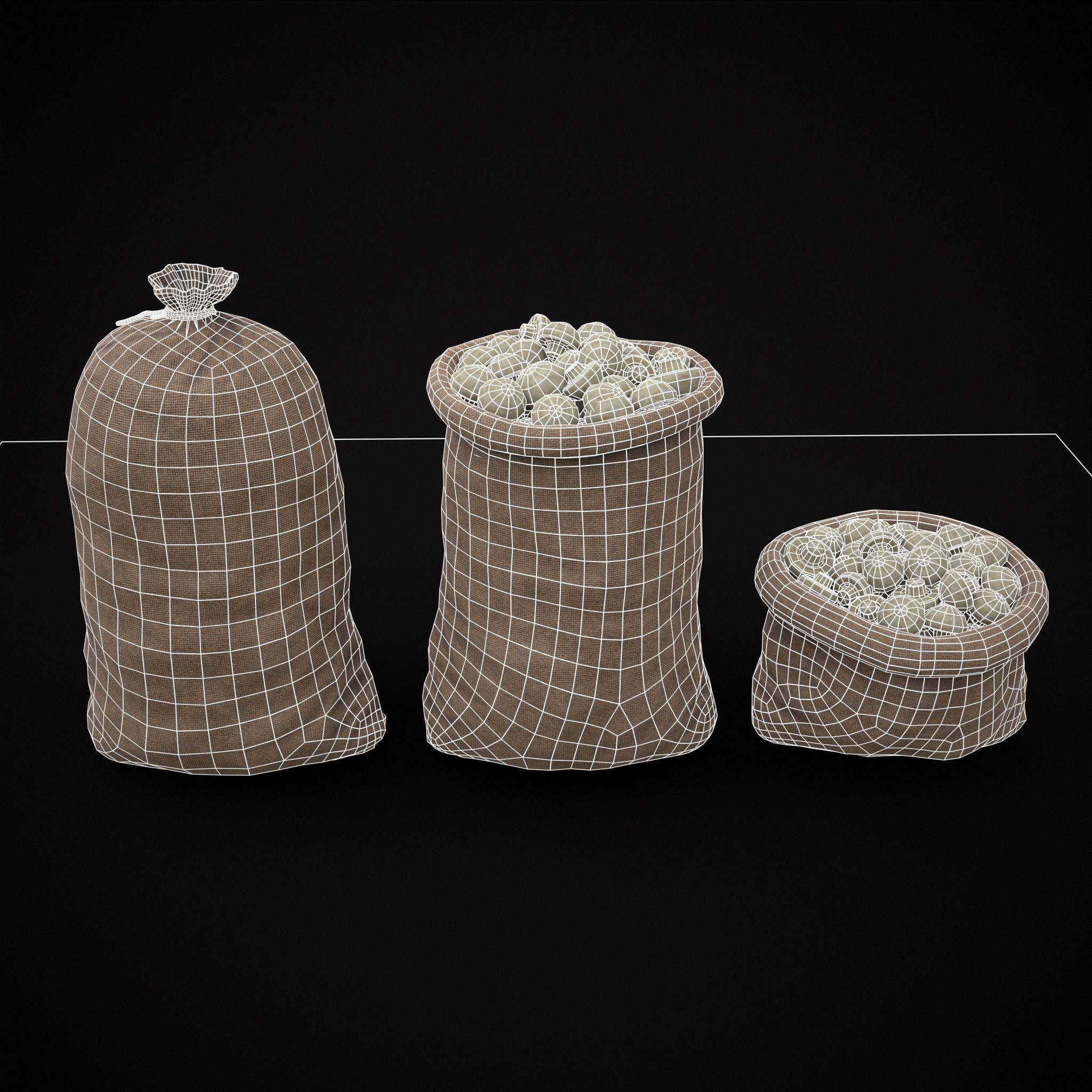Burlap Sacks of Mushrooms Low-poly 3D model_2