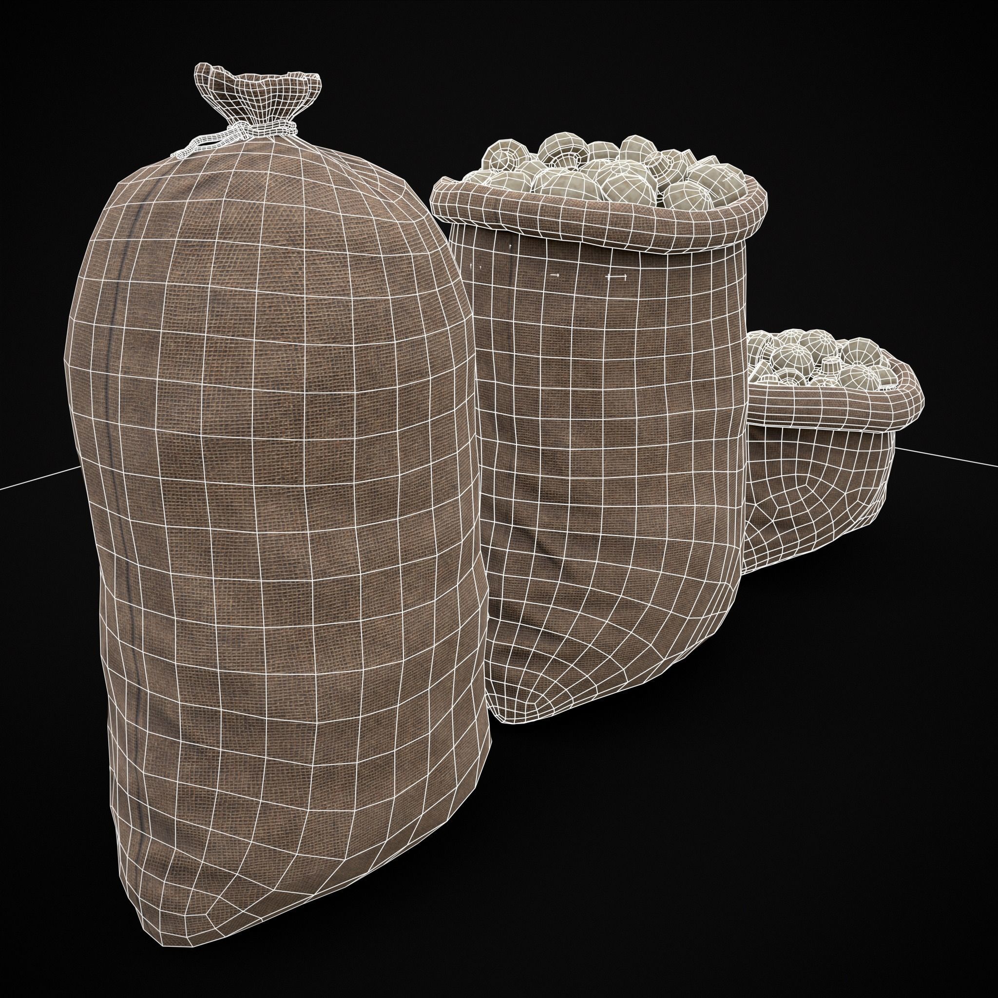 Burlap Sacks of Mushrooms Low-poly 3D model_10