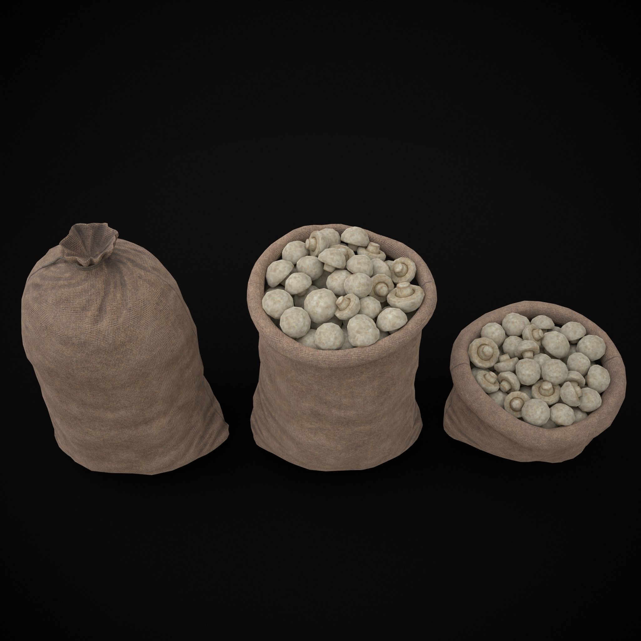 Burlap Sacks of Mushrooms Low-poly 3D model_3