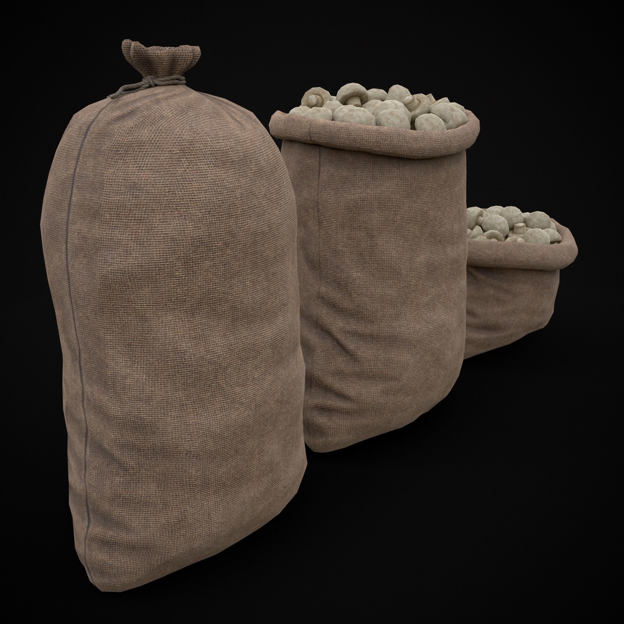 Burlap Sacks of Mushrooms Low-poly 3D model_9