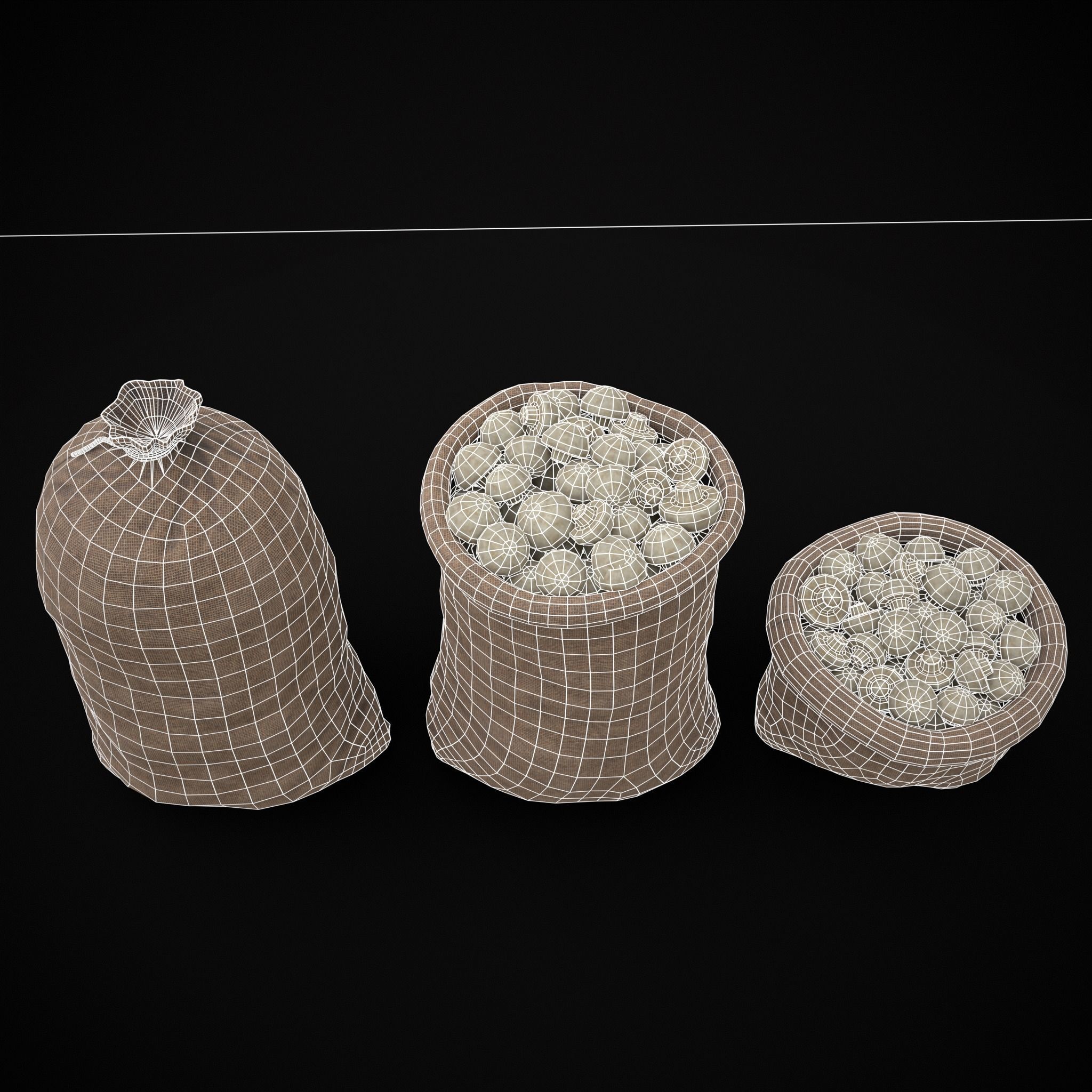 Burlap Sacks of Mushrooms Low-poly 3D model_4