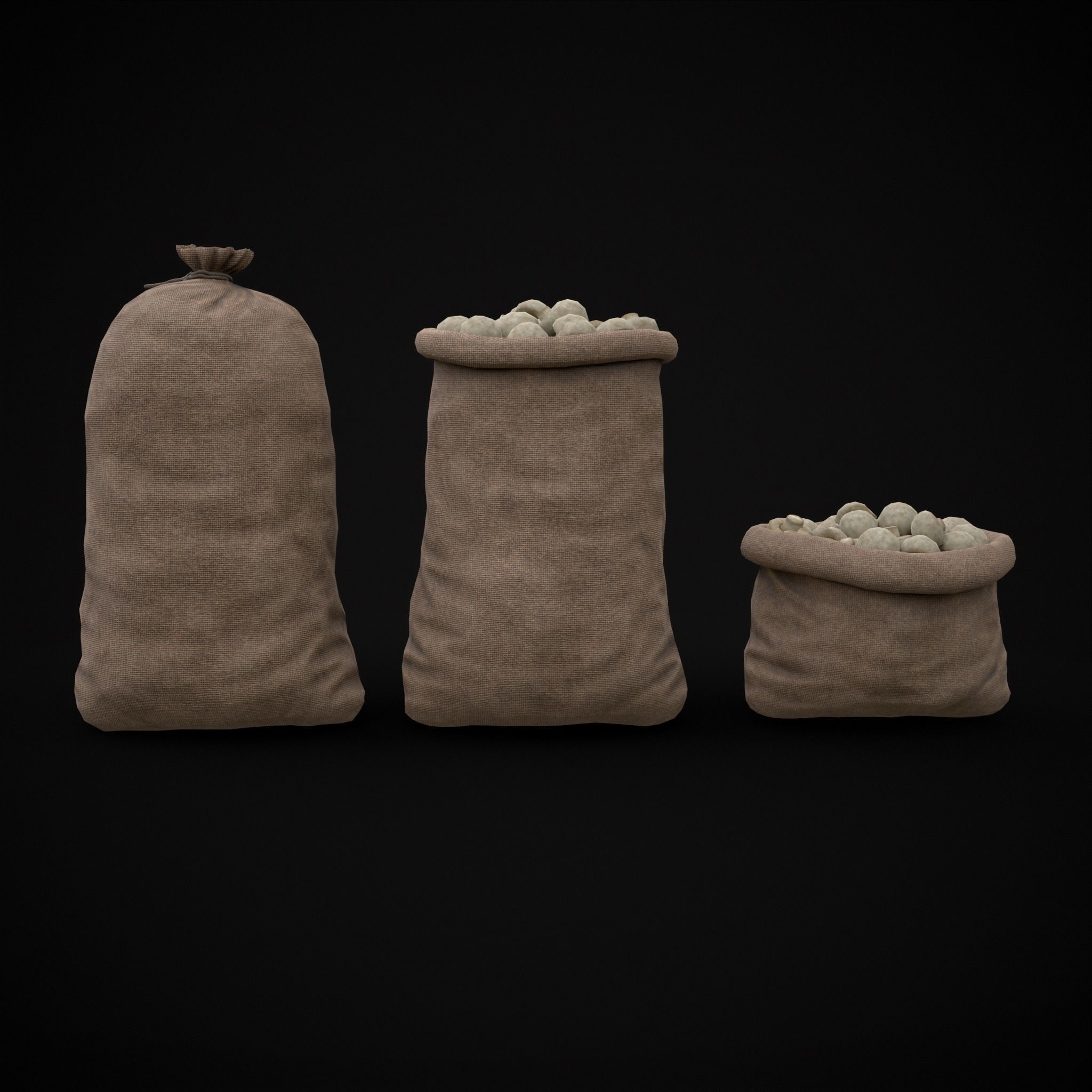 Burlap Sacks of Mushrooms Low-poly 3D model_19