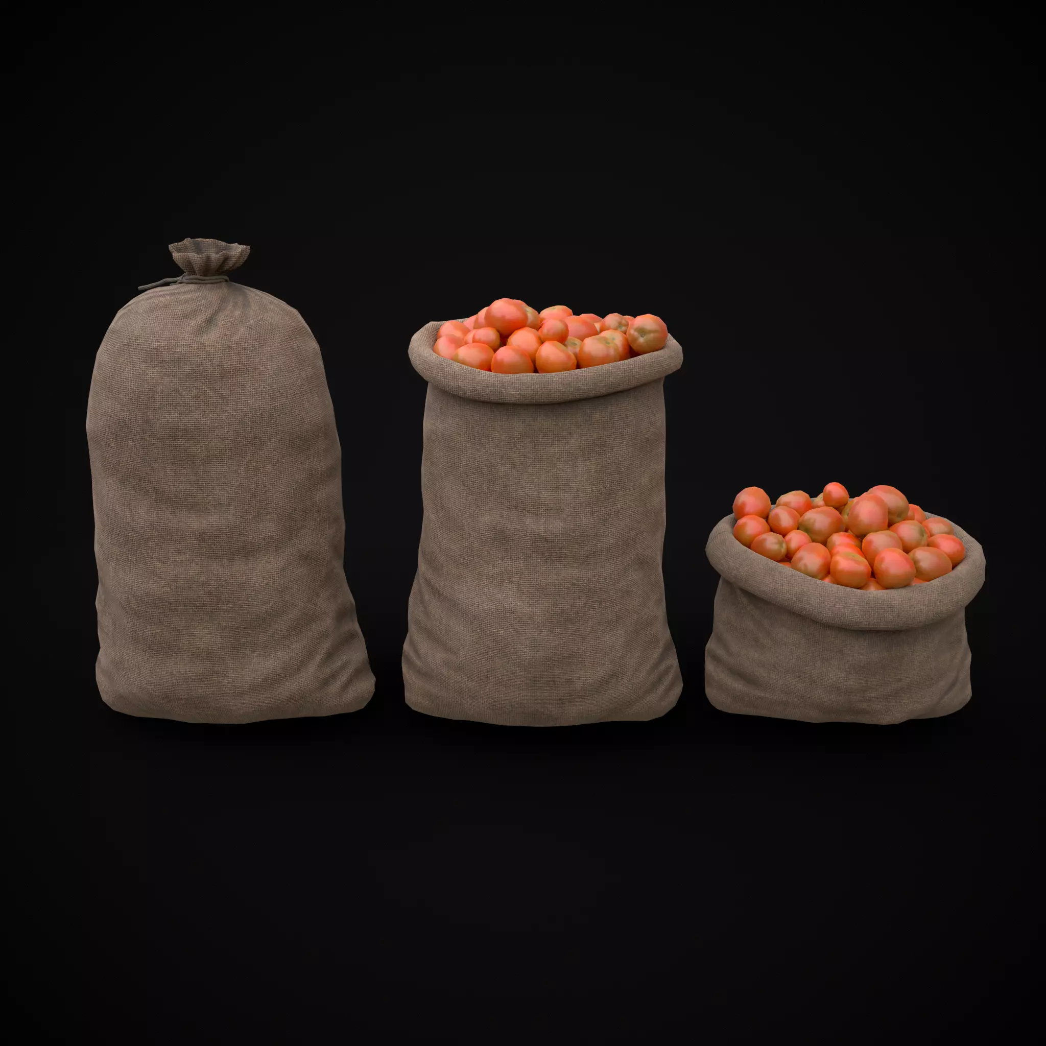 Burlap Sacks of Tomatoes Low-poly 3D model_0