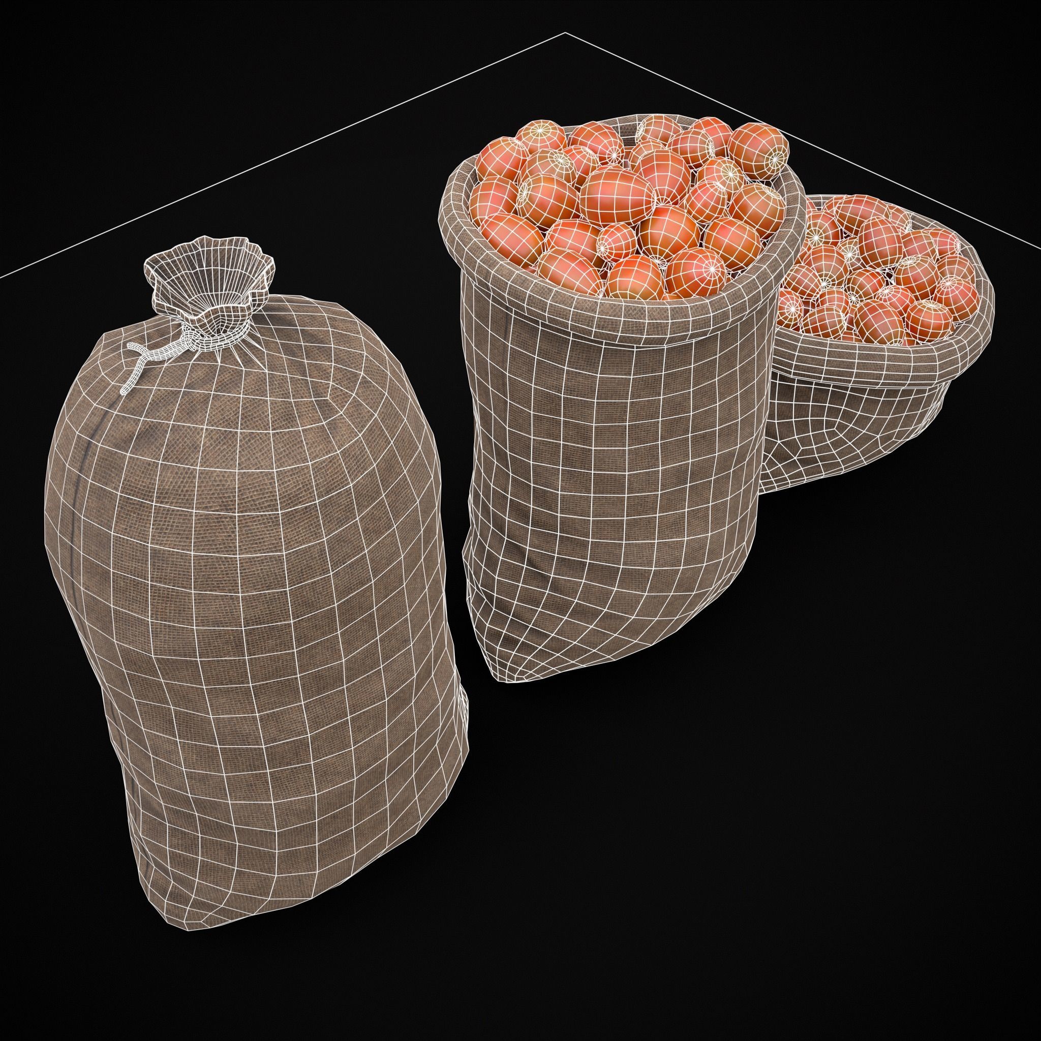 Burlap Sacks of Tomatoes Low-poly 3D model_10